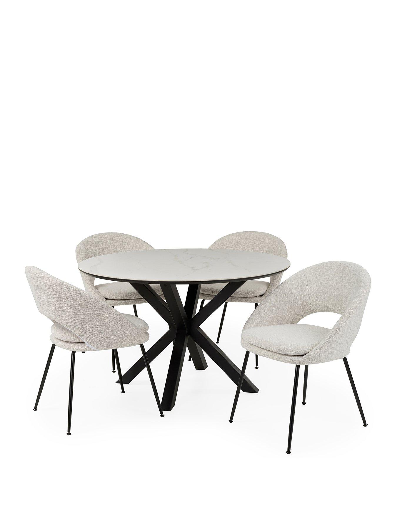 Image 2 of 6 of Very Home Arabella&nbsp;120 cm Round Dining Table + 4 Aurelia Boucle Dining Chairs - White/Black/Cream
