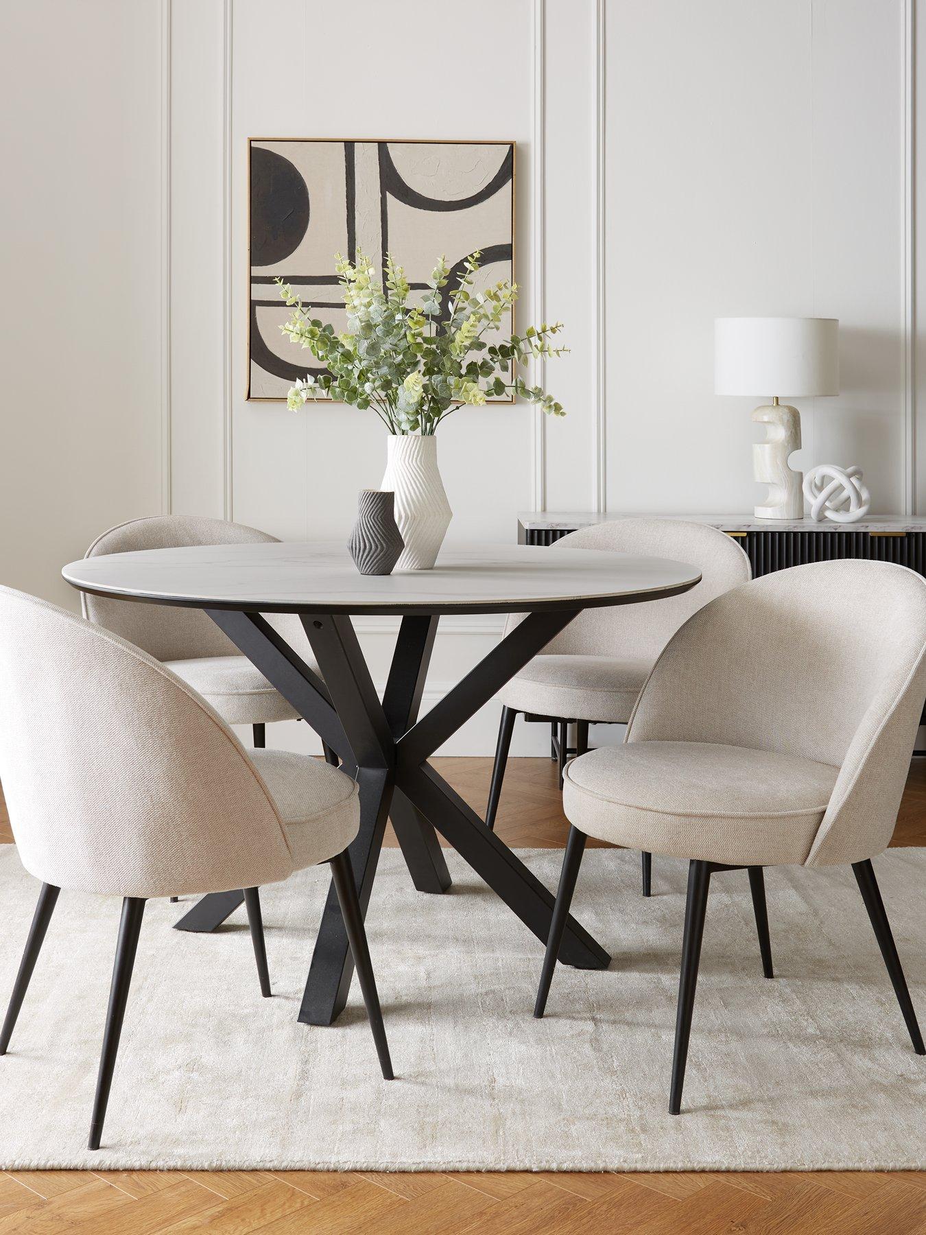  image of very-home-arabella-round-dining-table-4-carina-natural-chairs-whiteblacknatural