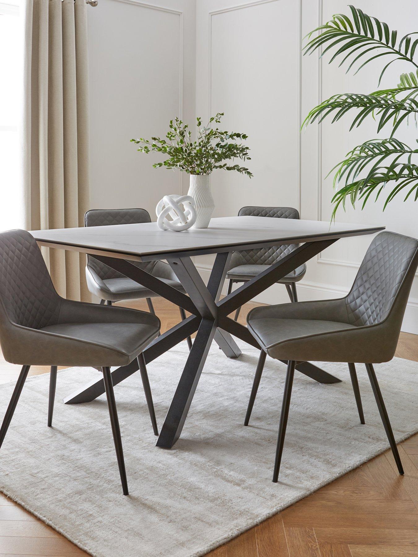  image of very-home-arabella-160-cm-rectangular-dining-table-4-sorena-grey-chairs-whiteblackgrey
