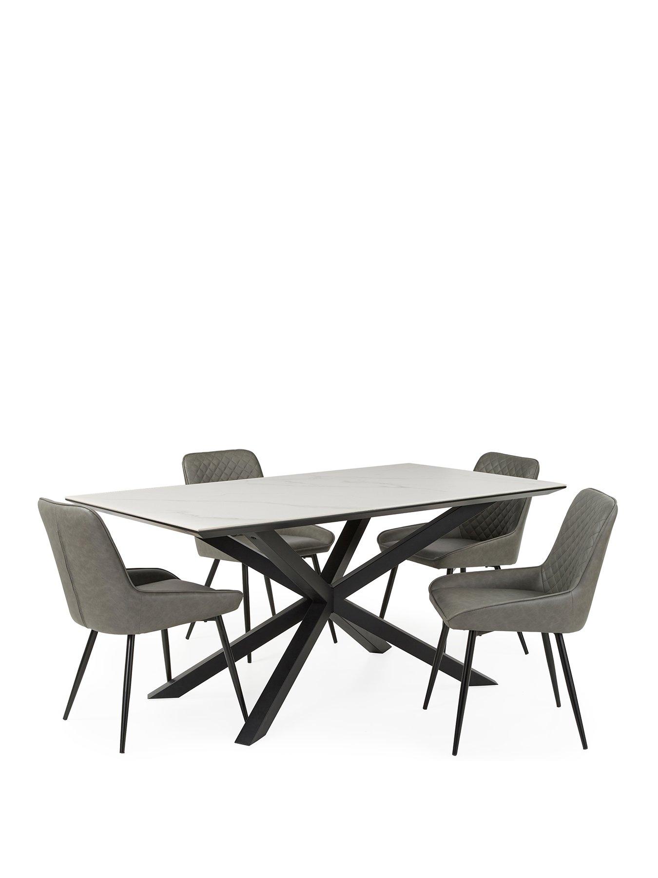  image of very-home-arabella-160-cm-rectangular-dining-table-4-sorena-grey-chairs-whiteblackgrey
