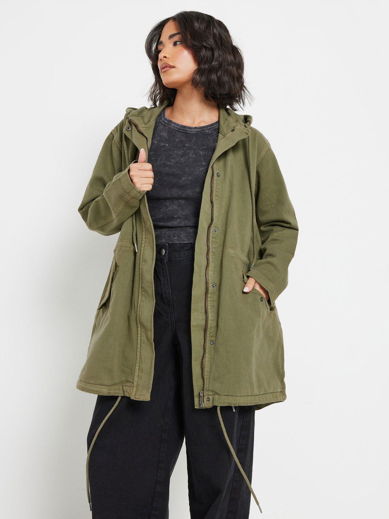 undefined Petite Twill Parka Coat - Green