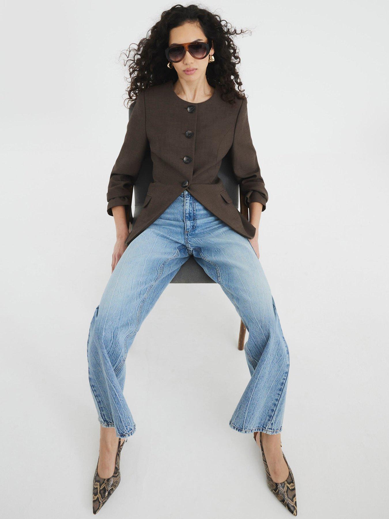undefined Scoop Neck Blazer - Brown