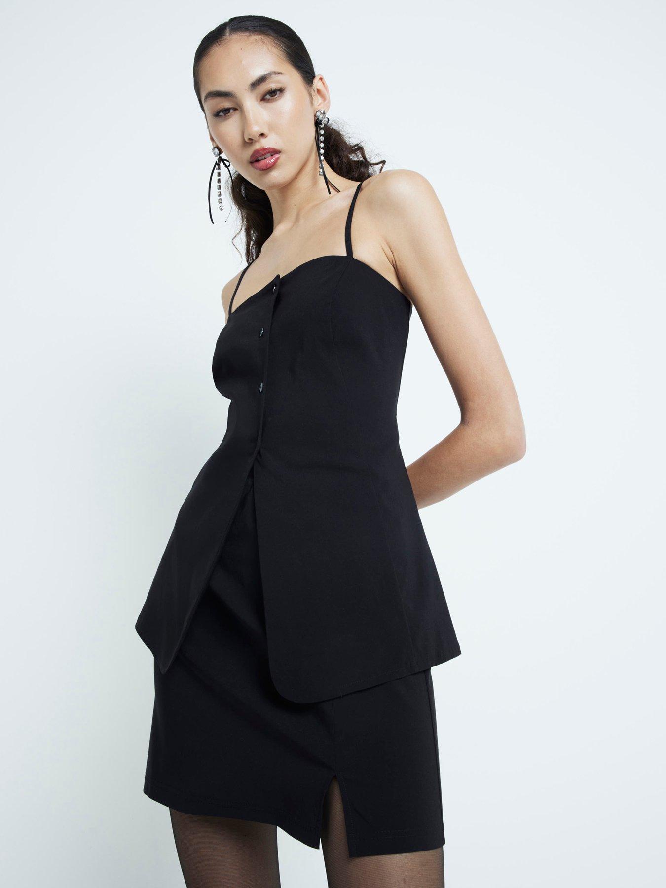  image of river-island-button-down-cami-top-black