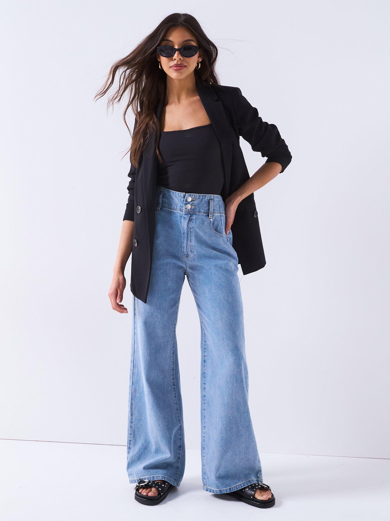V by Very Soft Denim Wide Leg Jeans - Light Wash