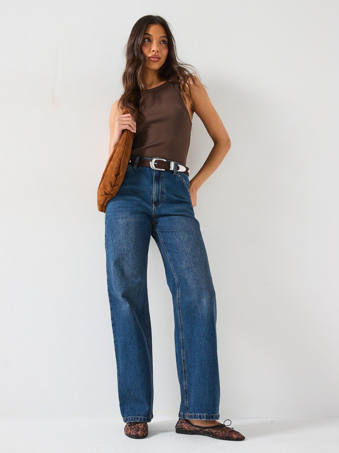 undefined Stud Trim Wide Leg Jeans - Dark Wash