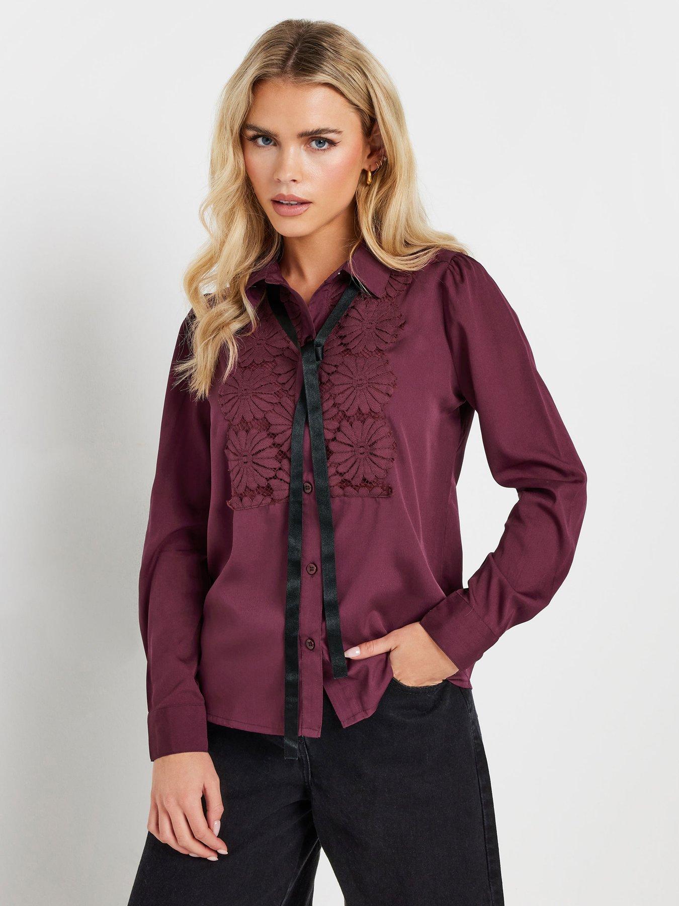 pixiegirl-petite-crochet-trim-tie-neck-blouse