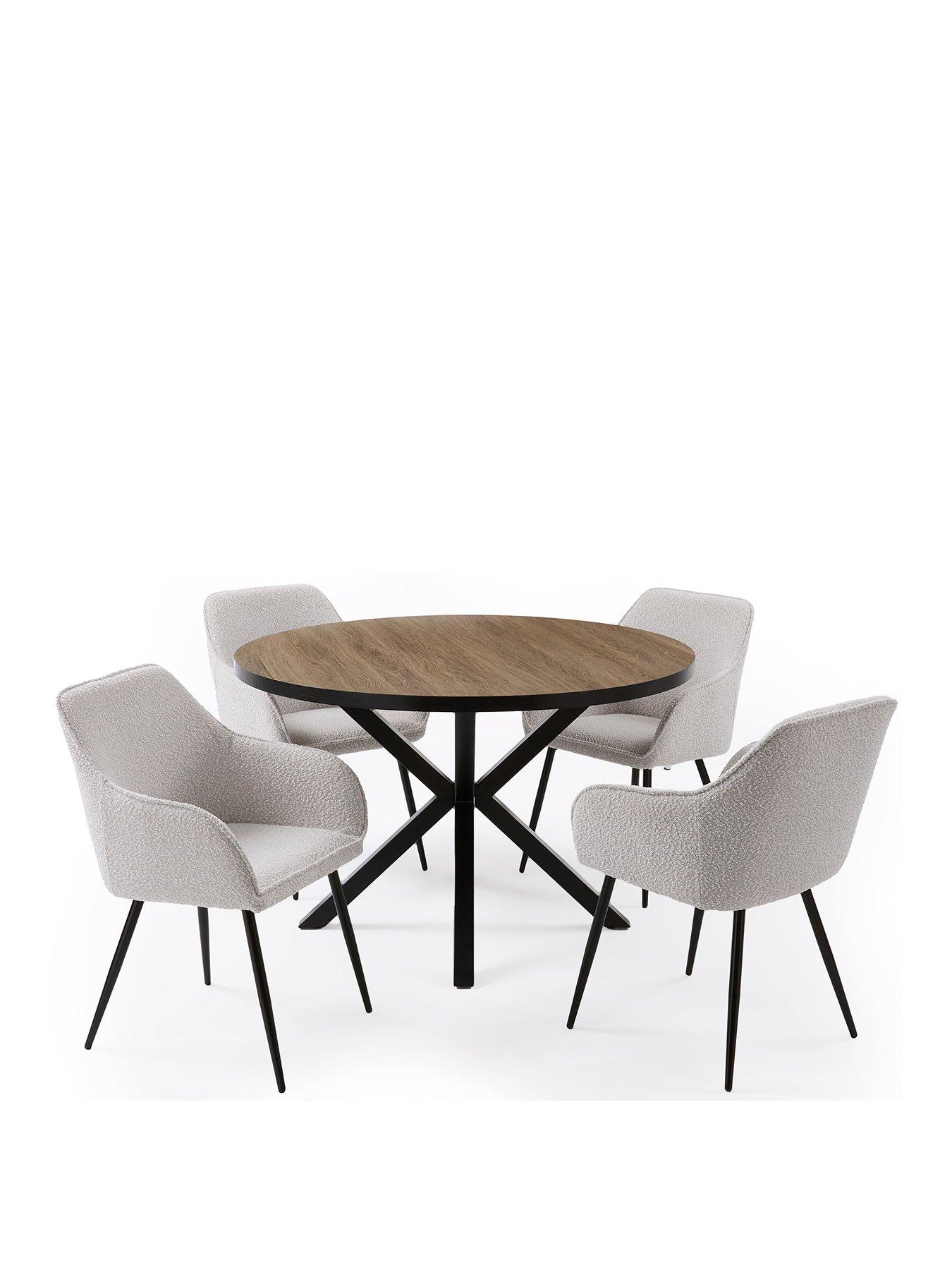  image of very-home-oslo-120nbspcm-round-oakblacknbspdining-table-4-alisha-creamnbspboucle-dining-chairs