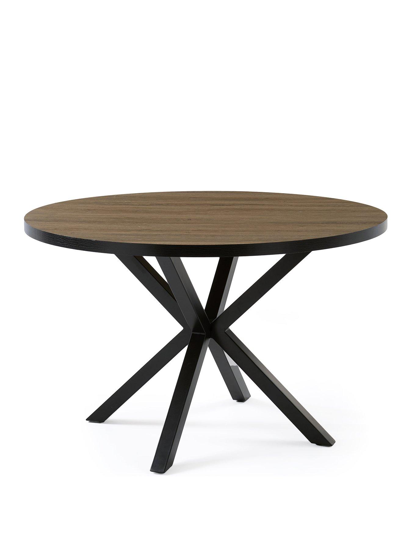  image of very-home-oslo-120nbspcm-round-oakblacknbspdining-table-4-alisha-creamnbspboucle-dining-chairs
