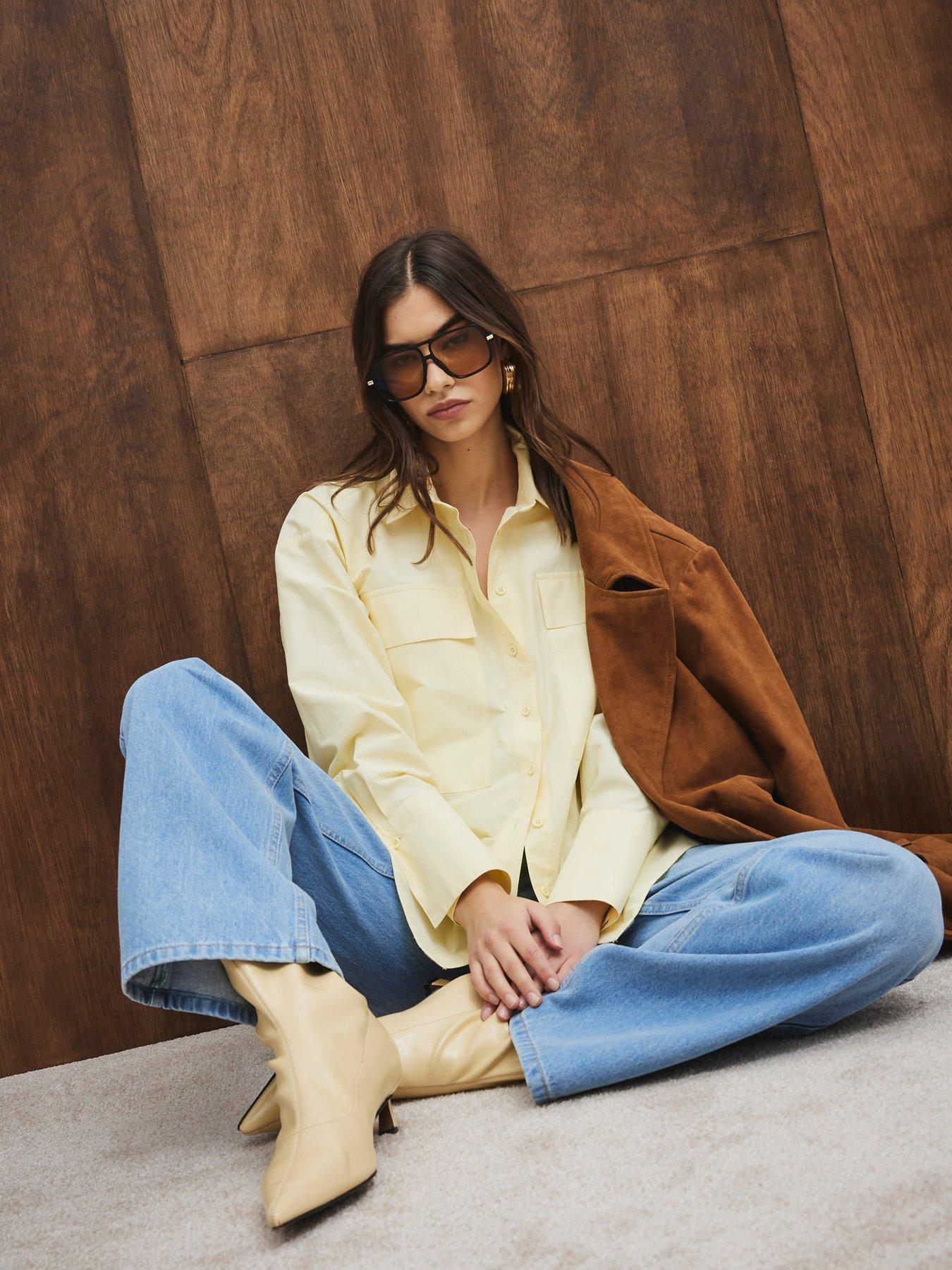  image of river-island-pocket-detail-oversized-shirt-yellow