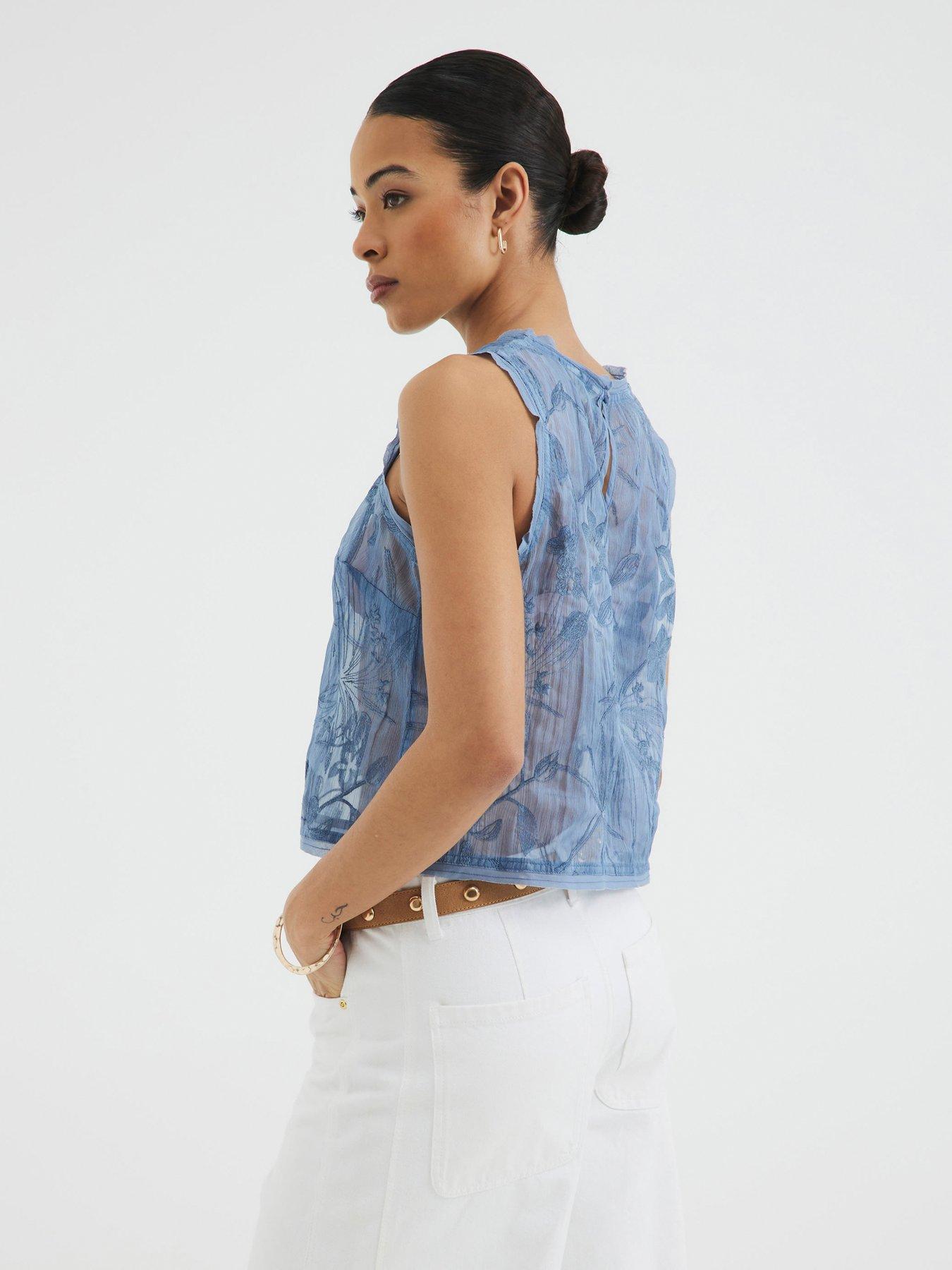  image of river-island-sleeveless-floral-embroidered-tank-top-blue
