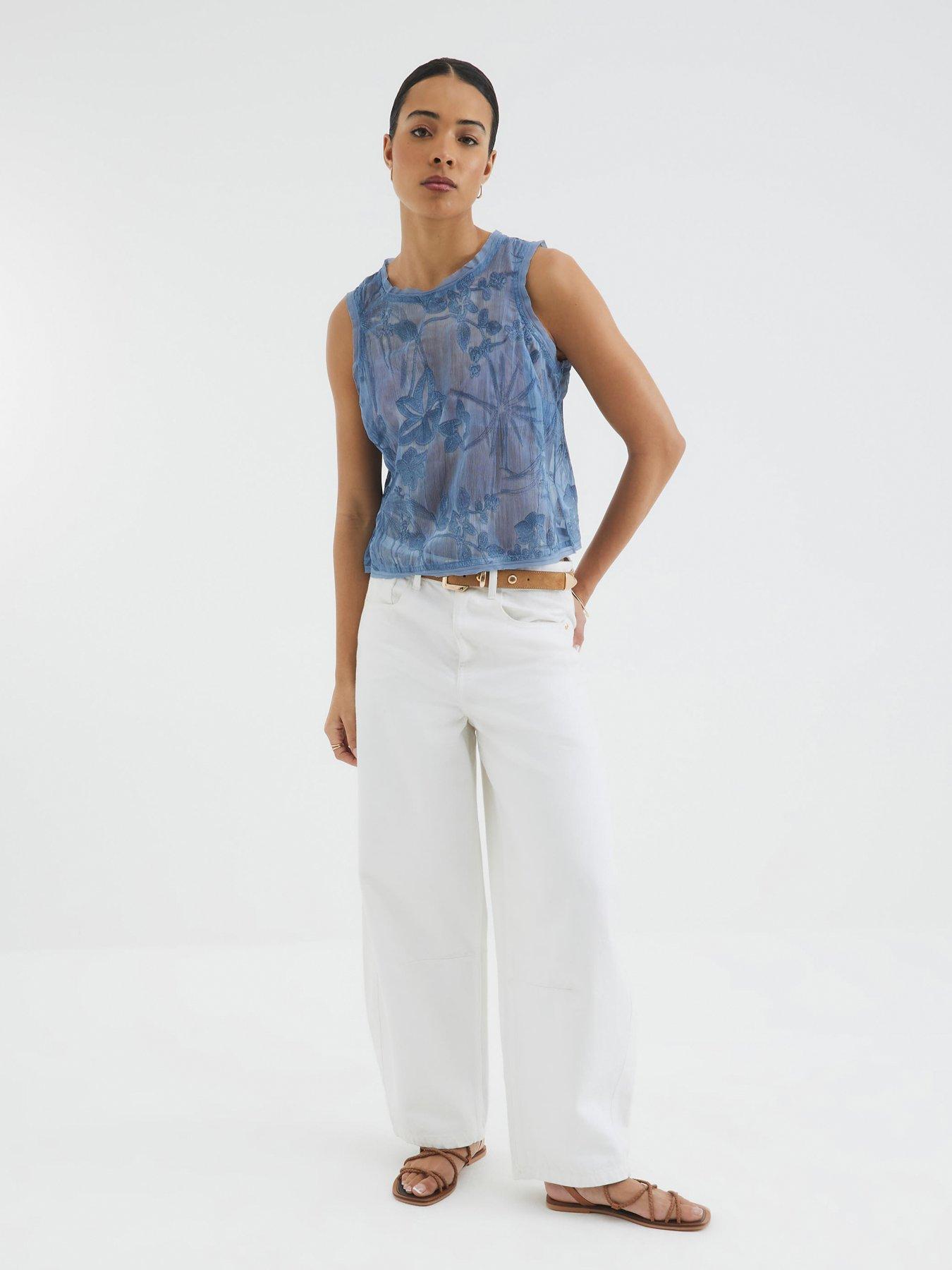  image of river-island-sleeveless-floral-embroidered-tank-top-blue