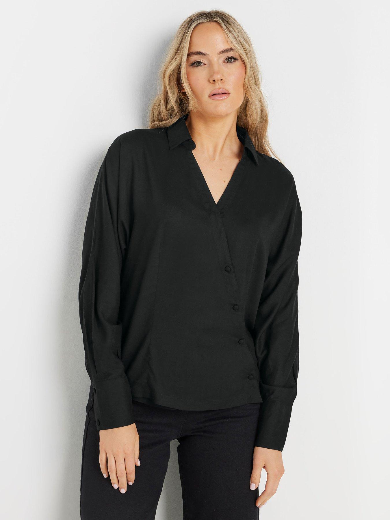 undefined Tall Asymmetric Button Blouse - Black