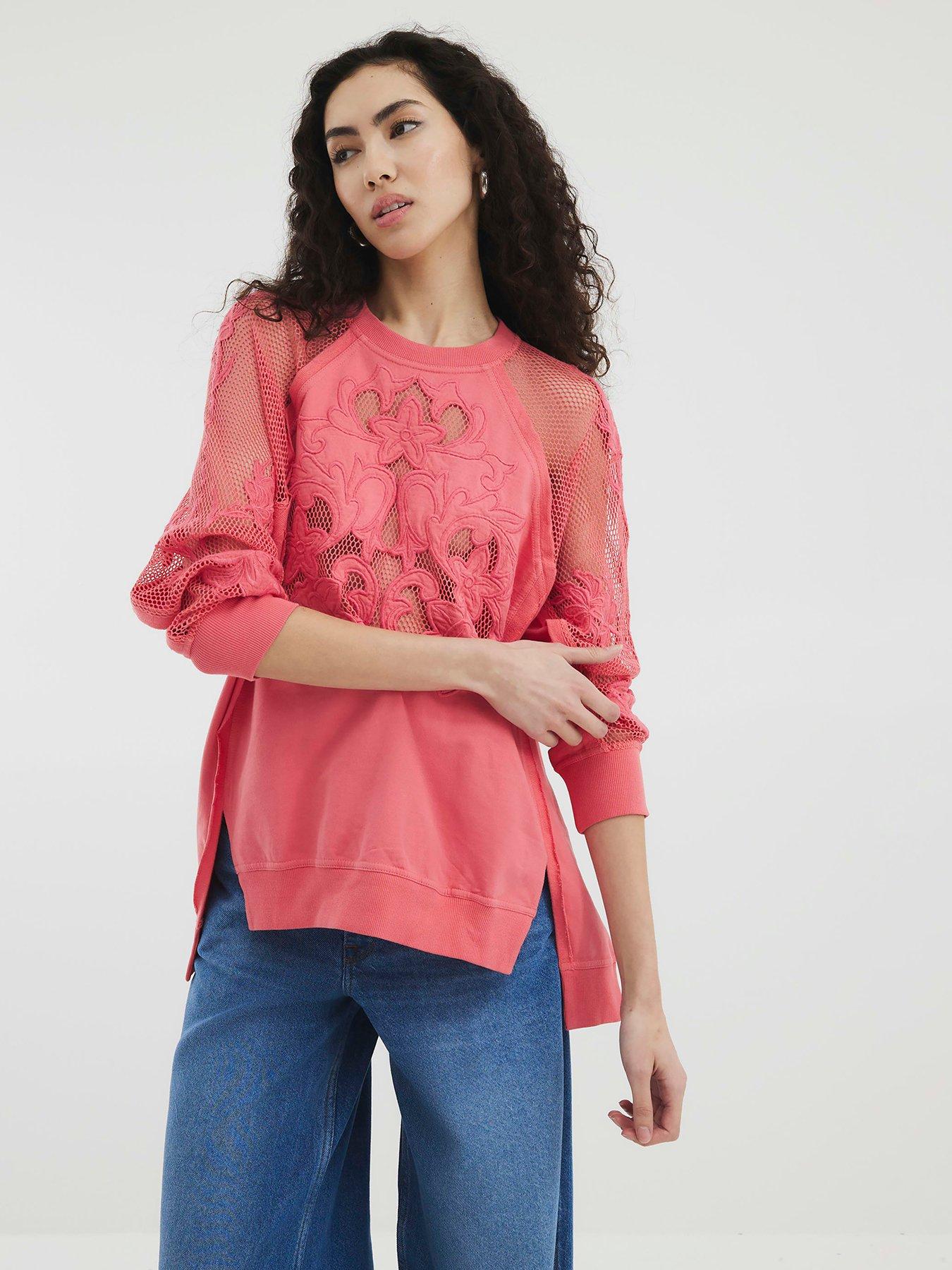 River Island Cutwork Floral Sweatshirt - Coral