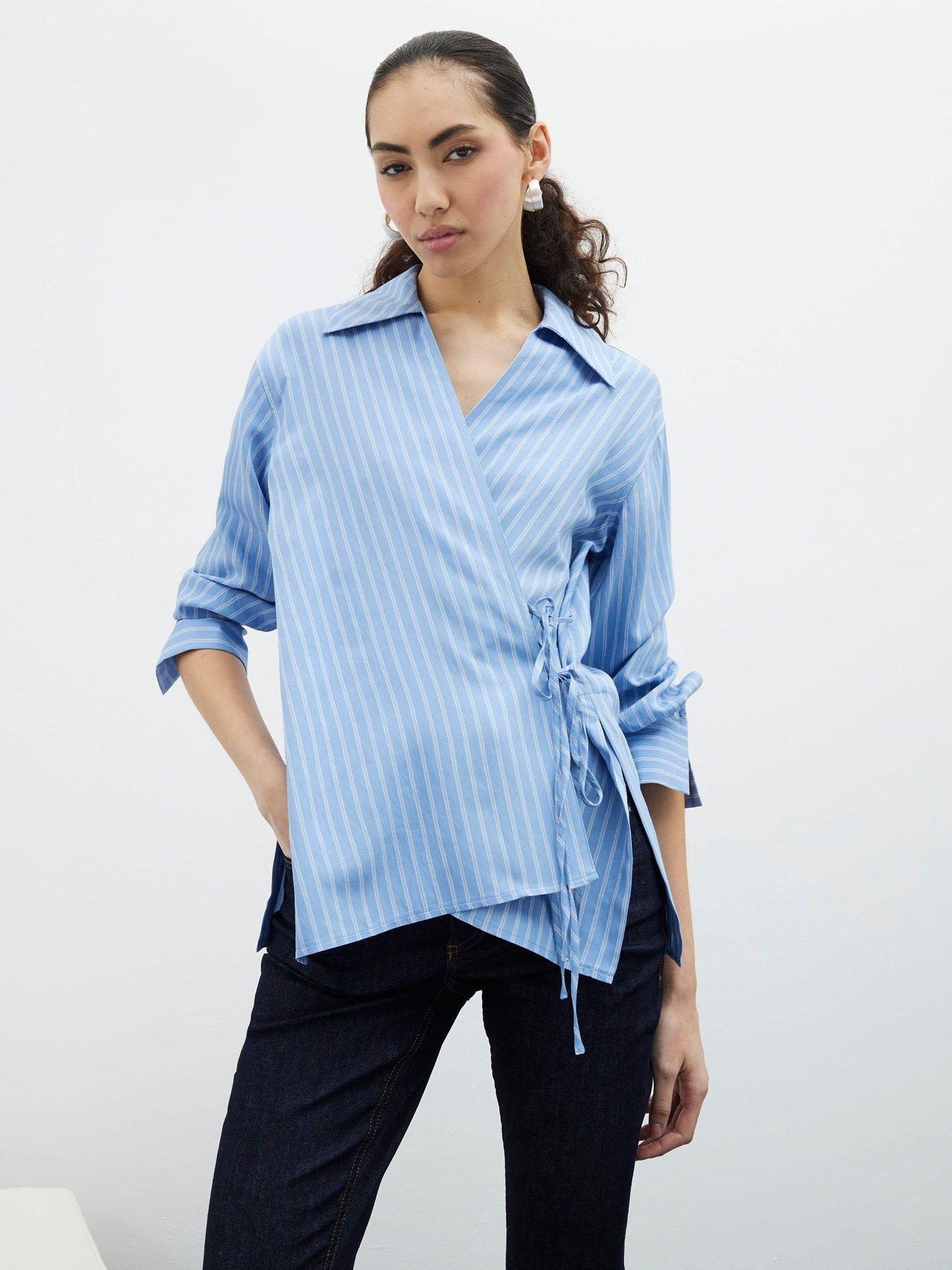undefined Stripe Wrap Detail Shirt - Blue