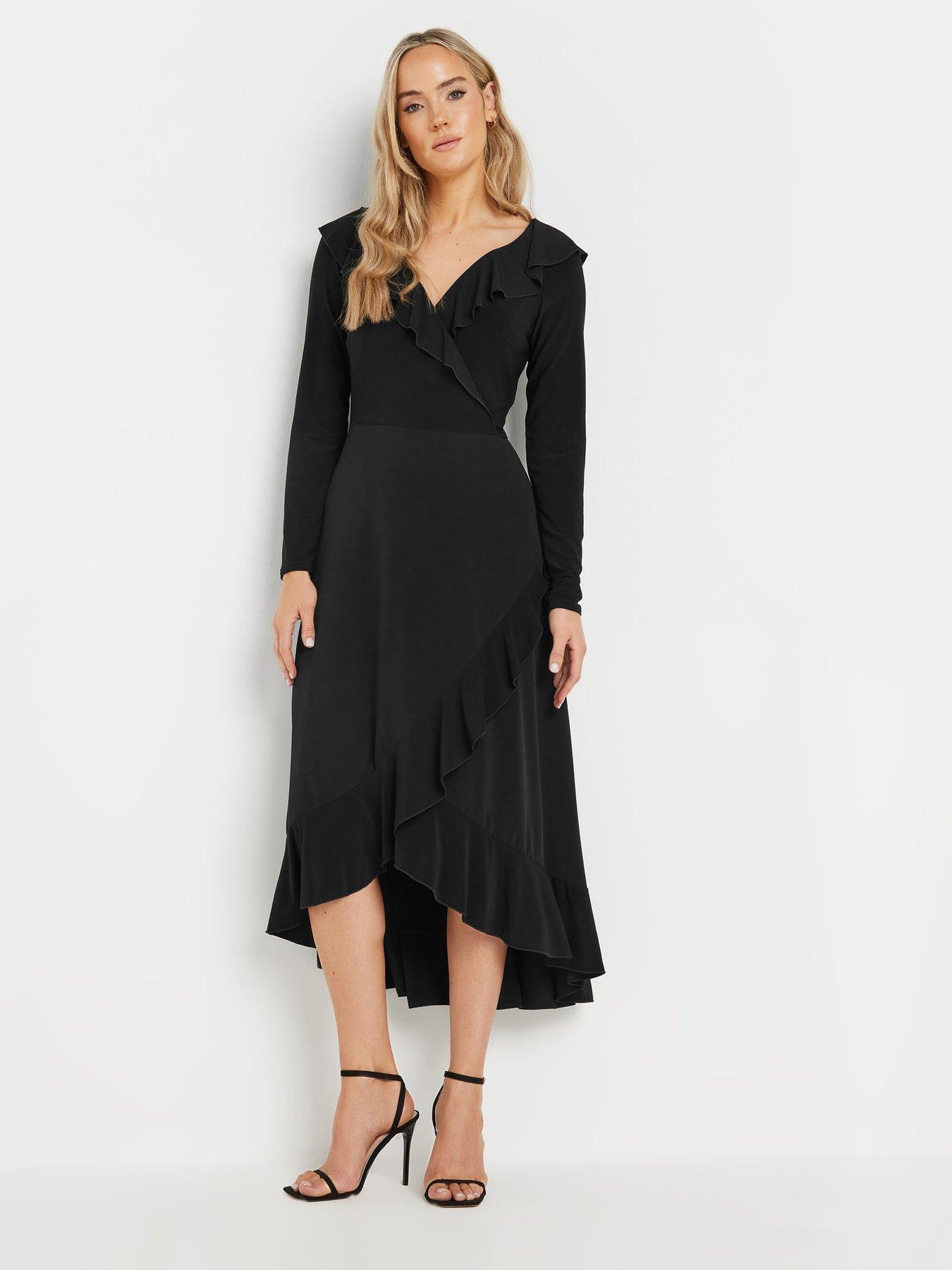  image of long-tall-sally-tall-long-sleeve-frill-midi-dress-black
