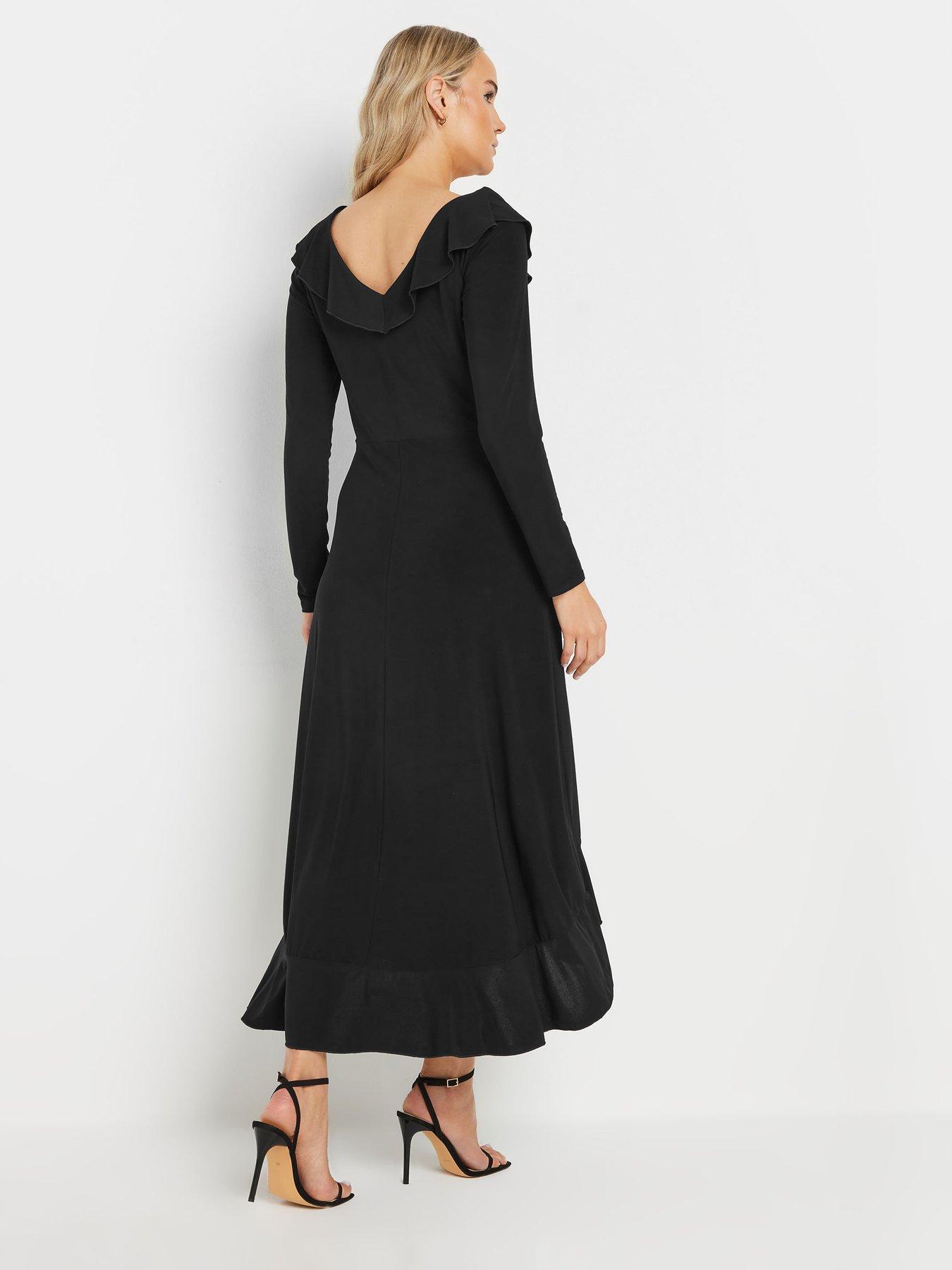  image of long-tall-sally-tall-long-sleeve-frill-midi-dress-black