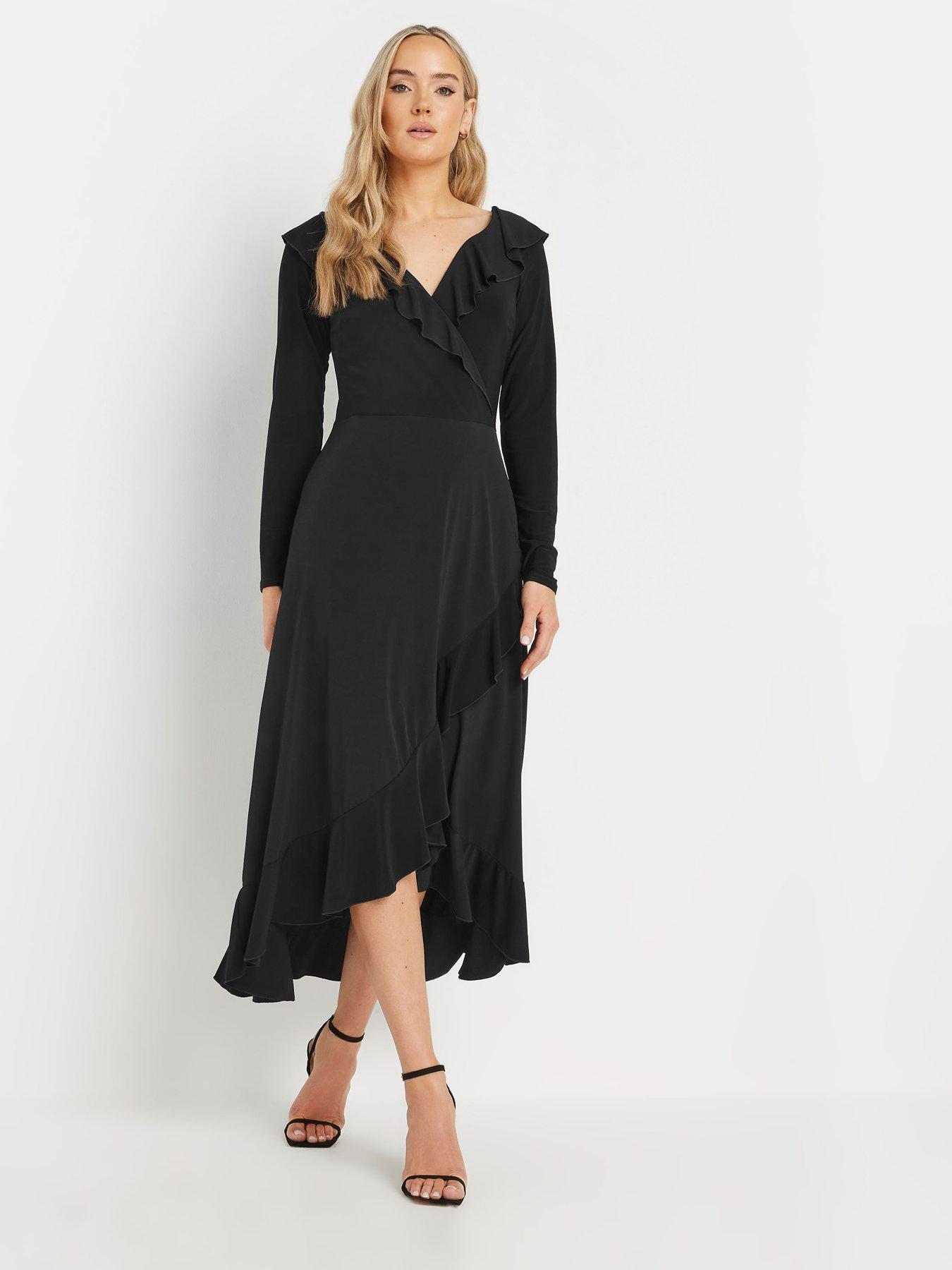  image of long-tall-sally-tall-long-sleeve-frill-midi-dress-black
