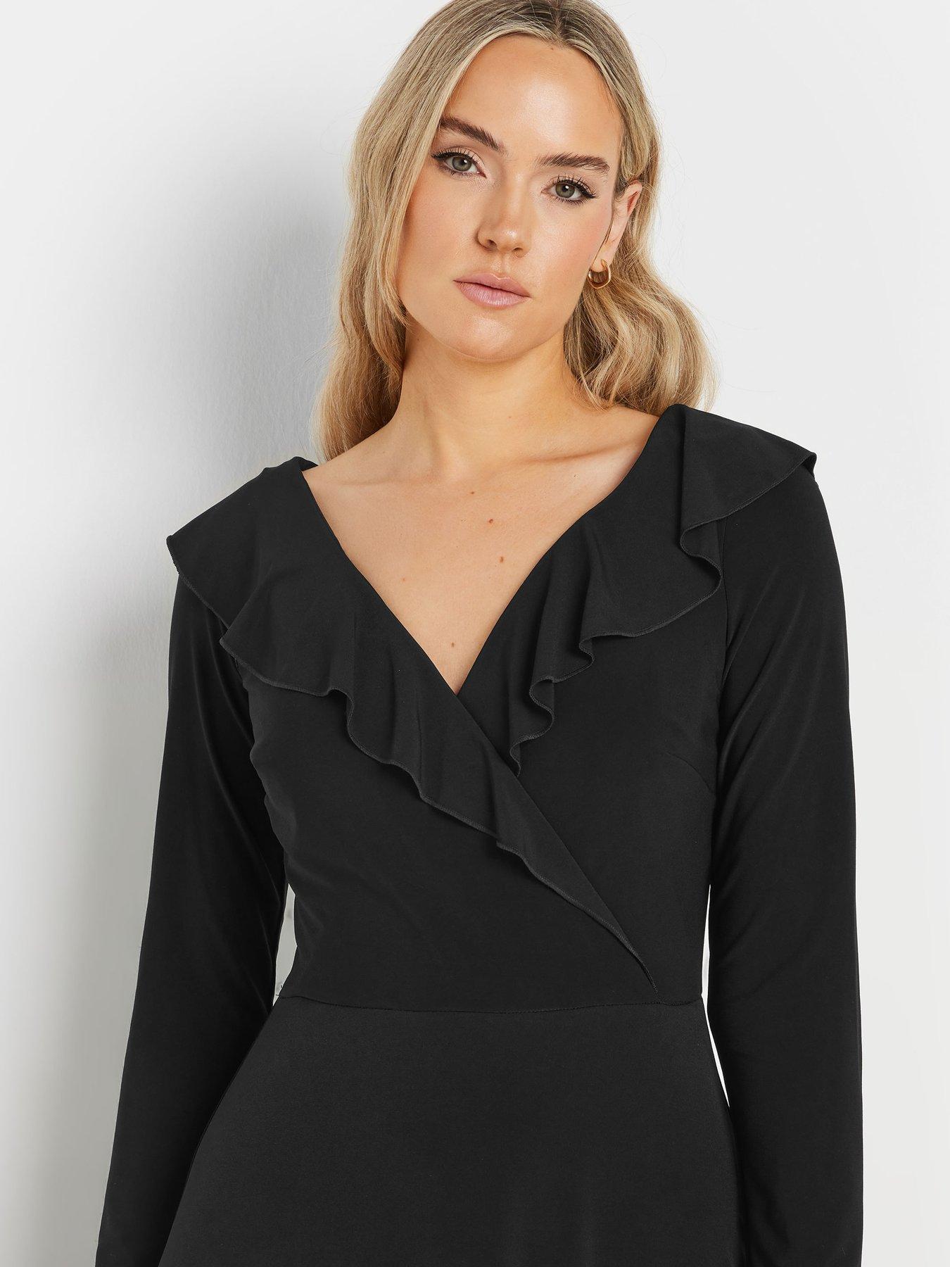  image of long-tall-sally-tall-long-sleeve-frill-midi-dress-black