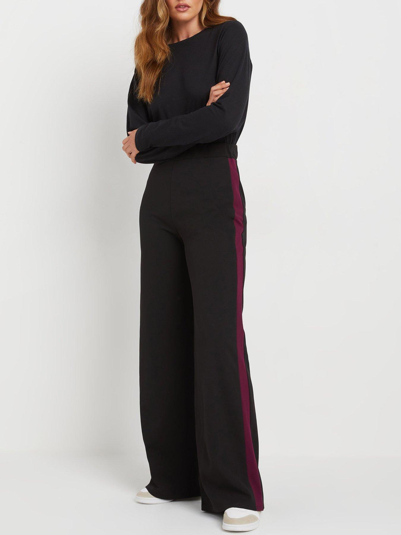 undefined Tall Stripe Wide Leg Trouser 34" - Black