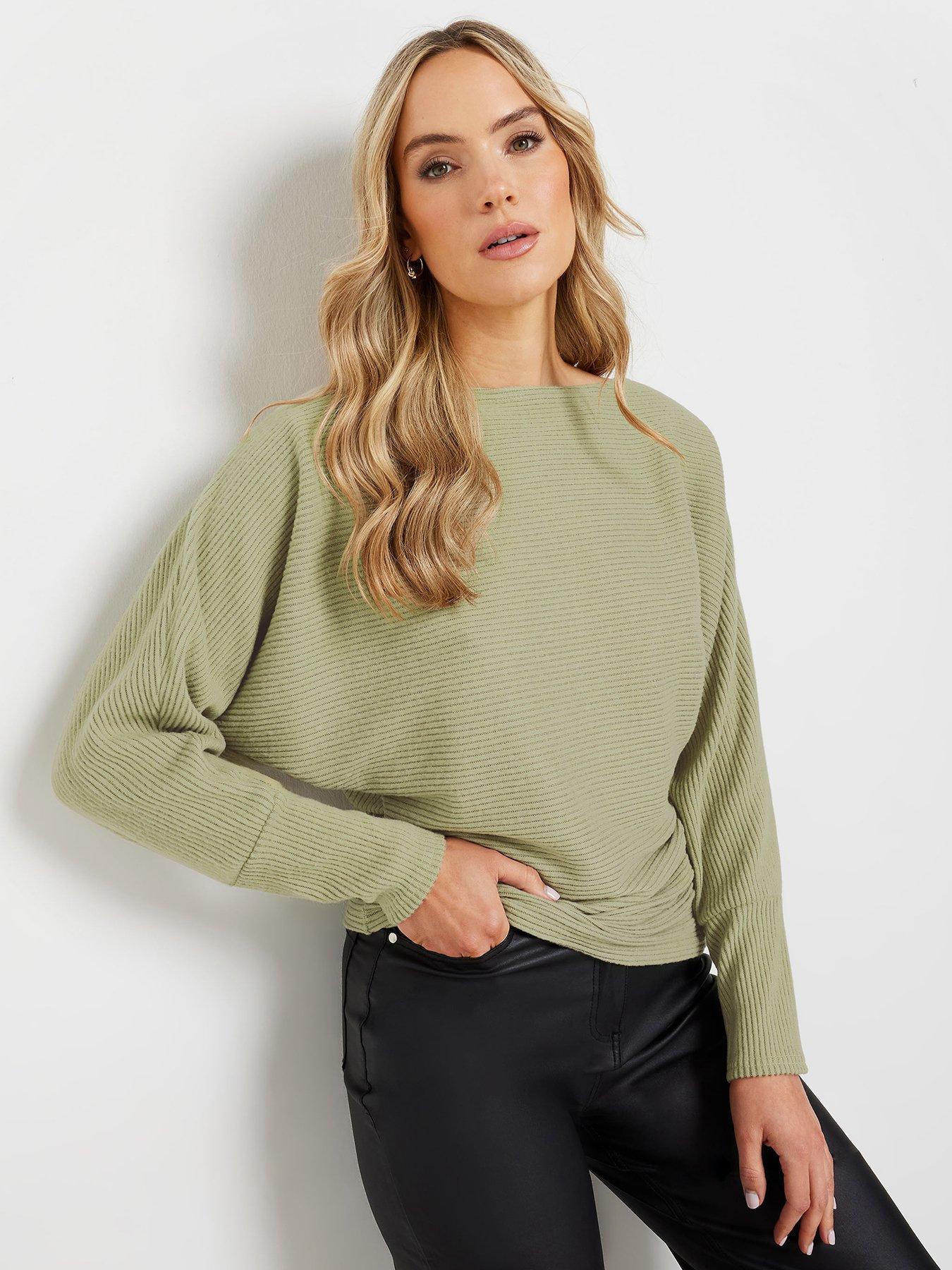 undefined Ribbed Soft Touch Batwing Top - Green
