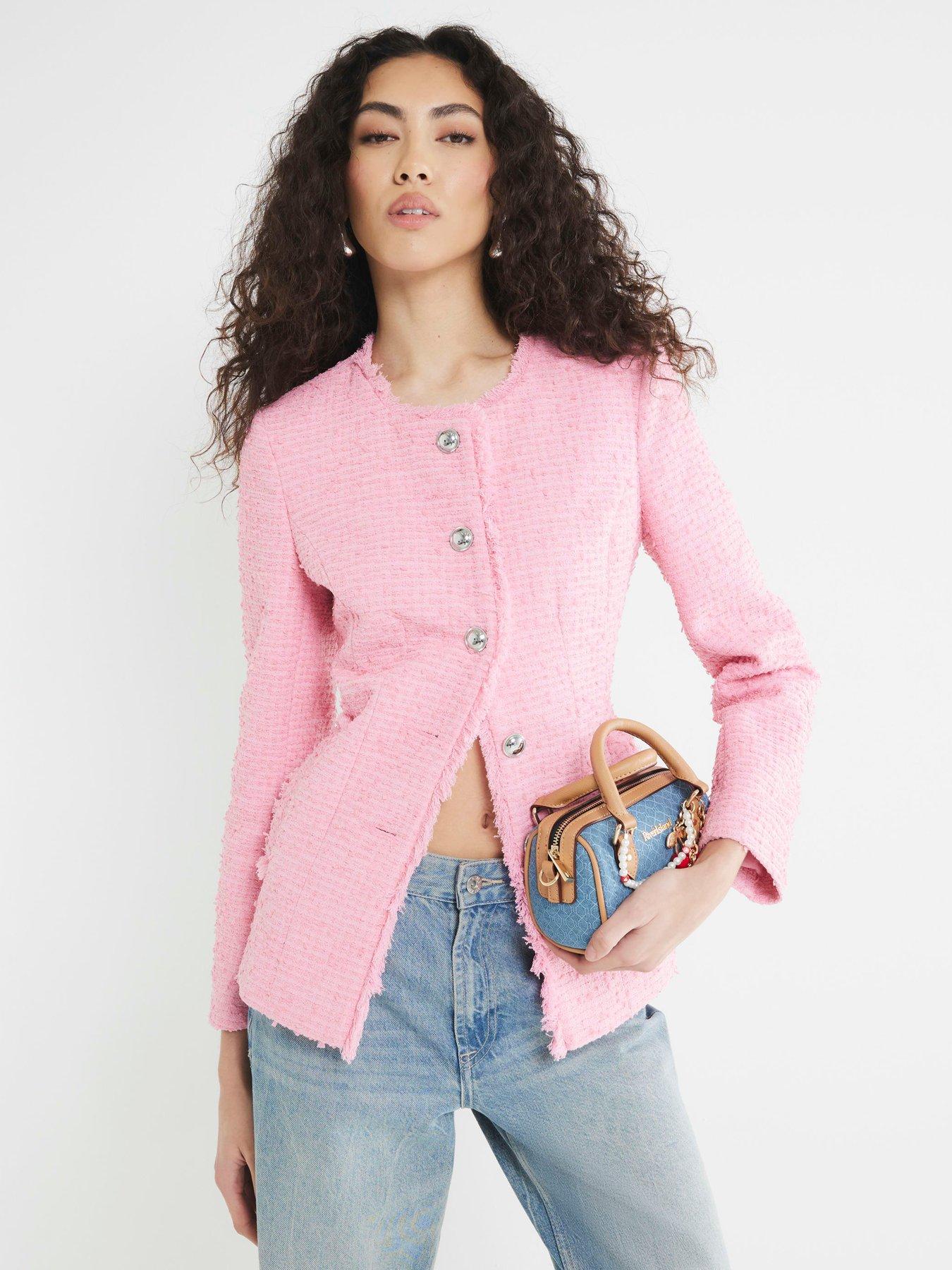  image of river-island-collarless-boucle-jacket-pink