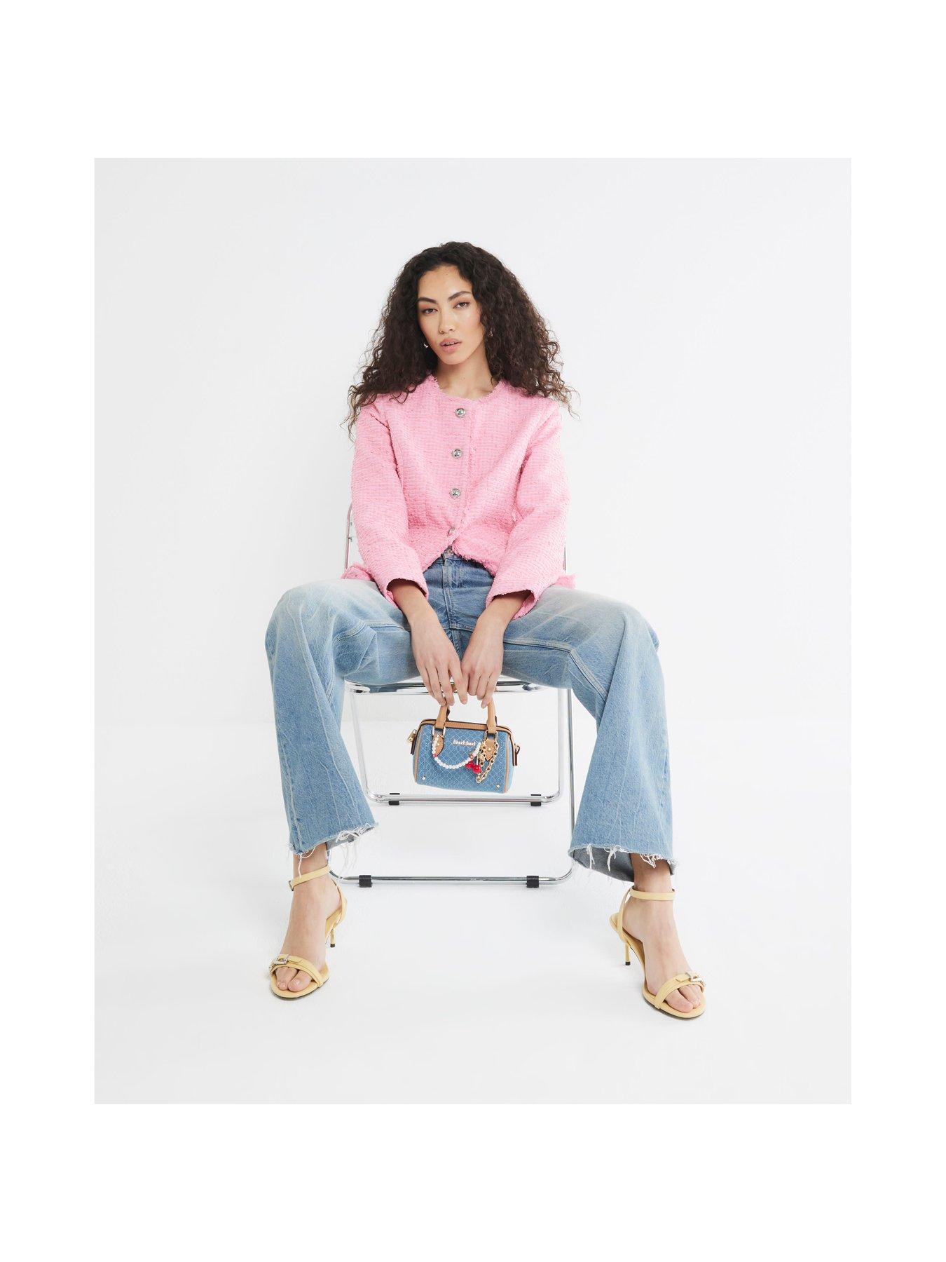  image of river-island-collarless-boucle-jacket-pink