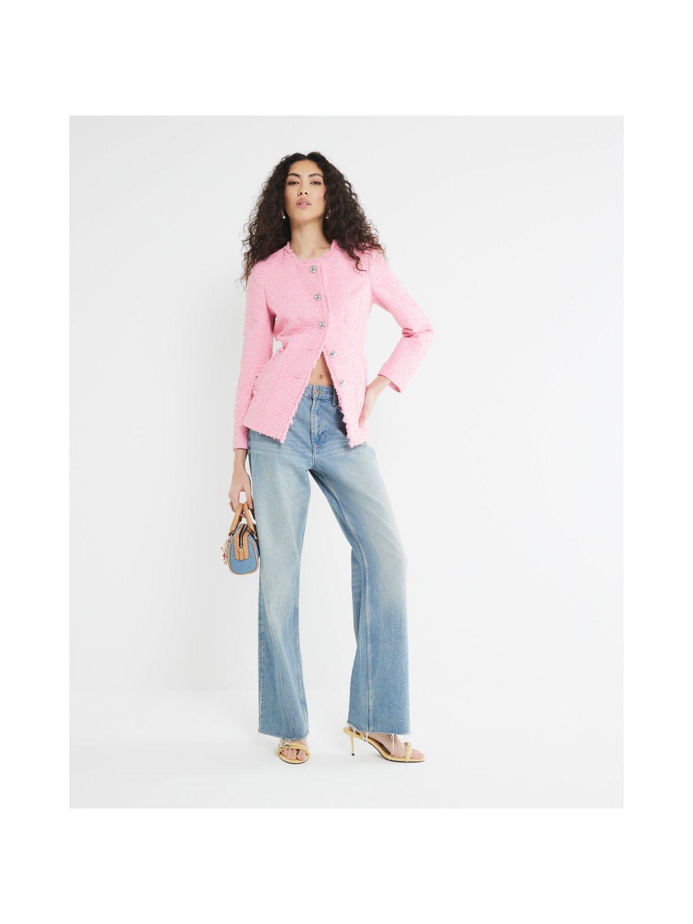  image of river-island-collarless-boucle-jacket-pink