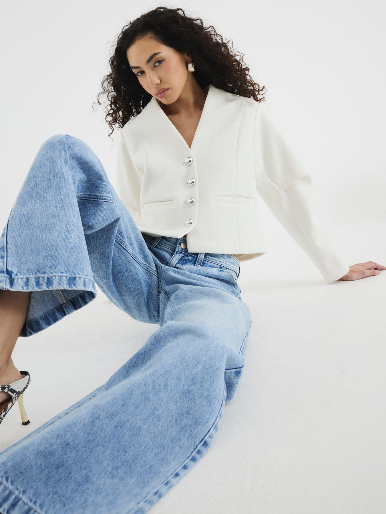 undefined Collarless Button Up Jacket - Cream