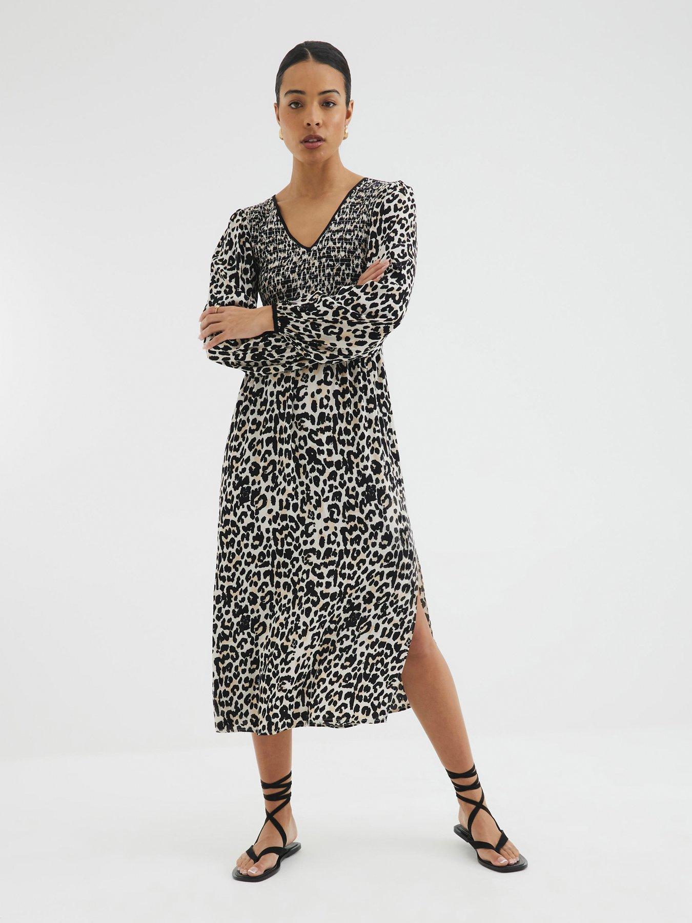 river-island-shirred-animal-print-midi-dress-cream
