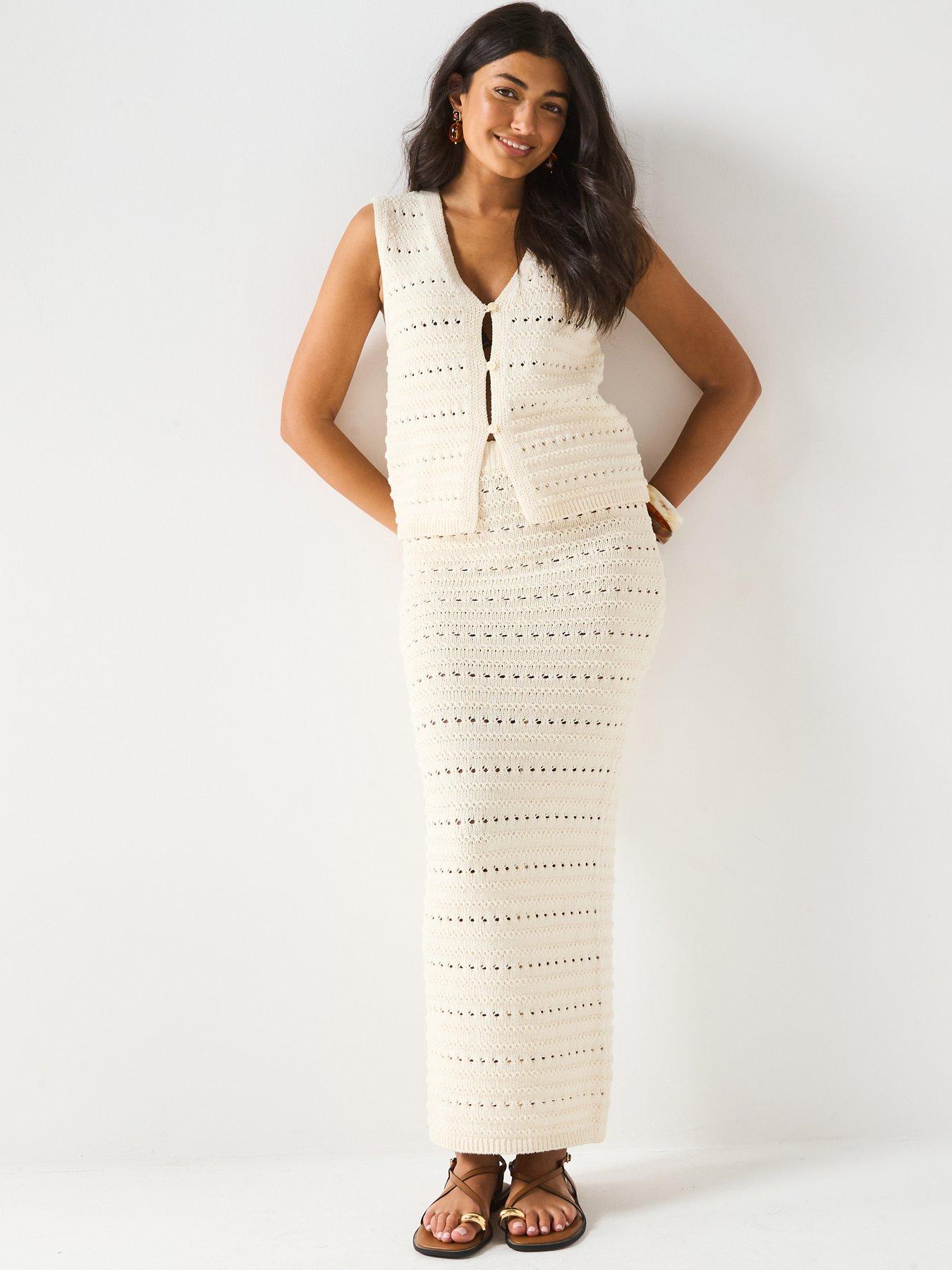 undefined Cotton Rich V Neck Pointelle Coord - Cream