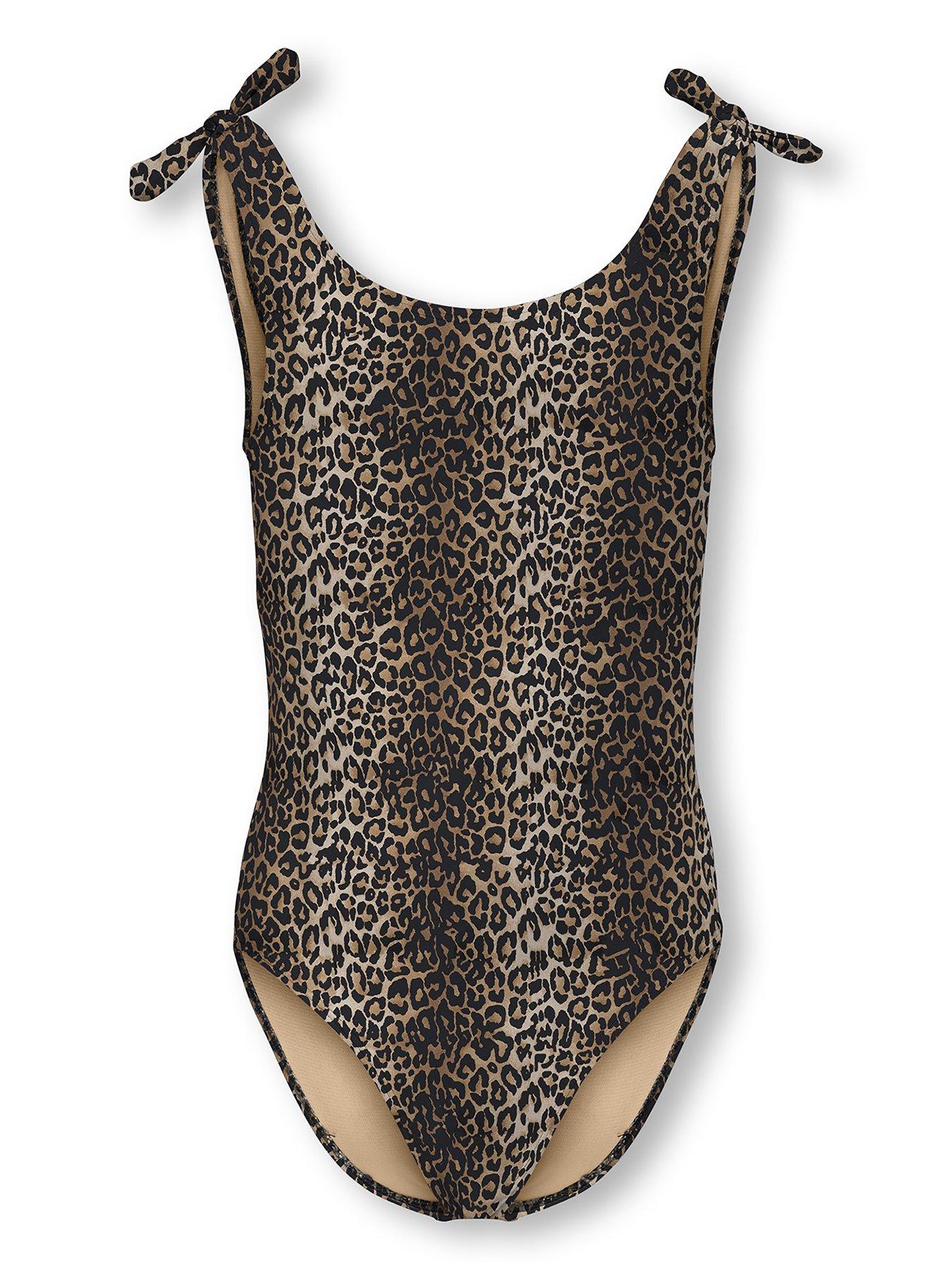 undefined Girls Leopard Print Knot Swimsuit - Humus Cool Leo