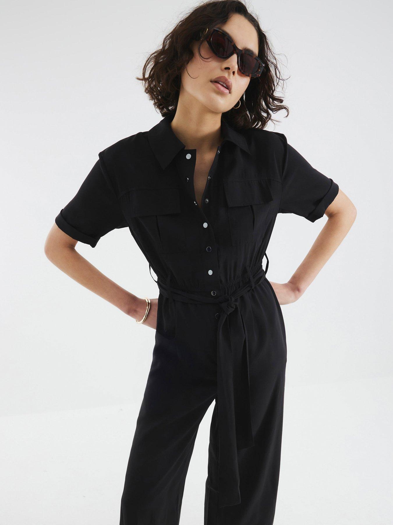 River Island Belted Utility Jumpsuit - Black