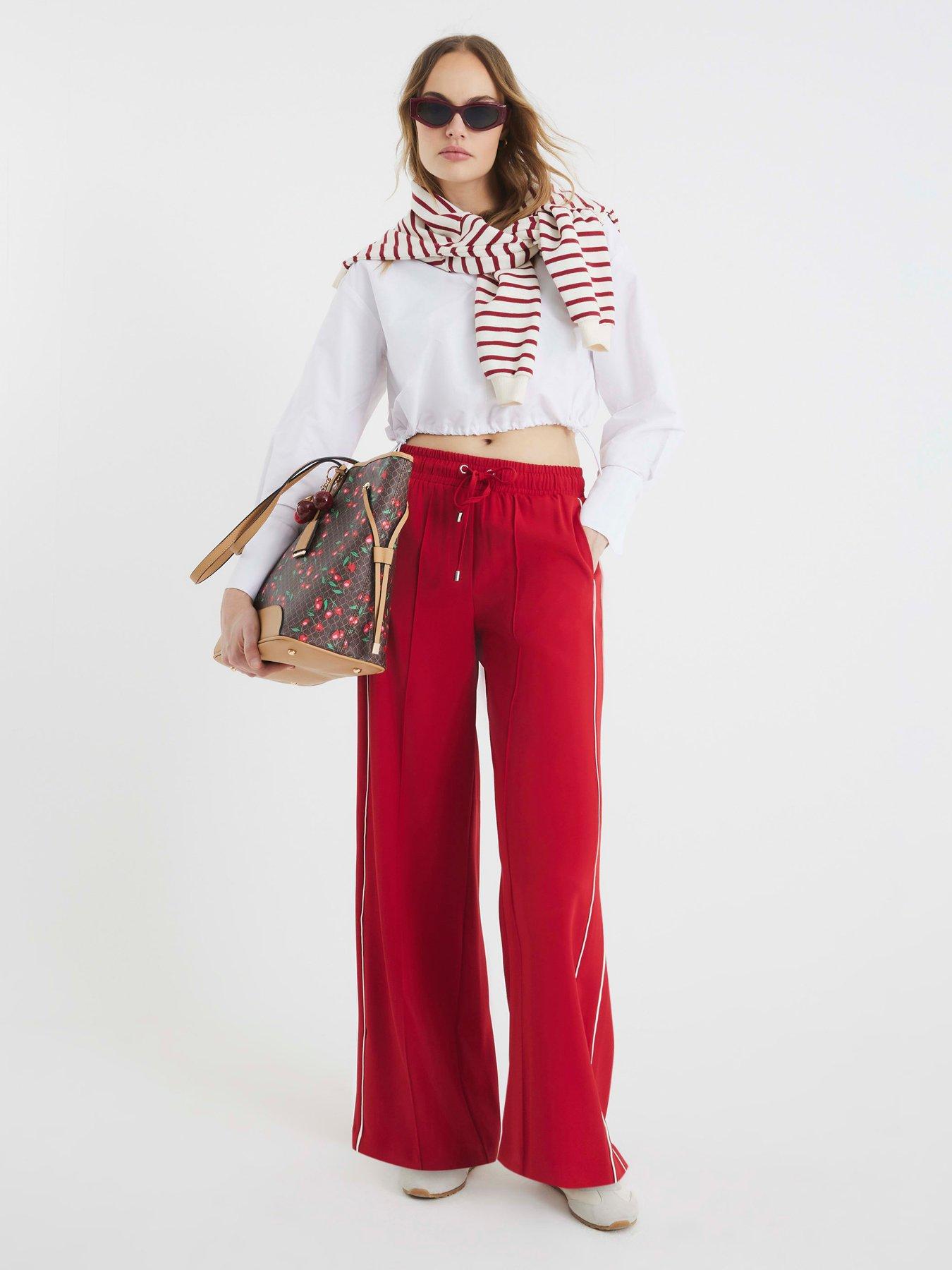 undefined Wide Leg Side Stripe Trouser - Red
