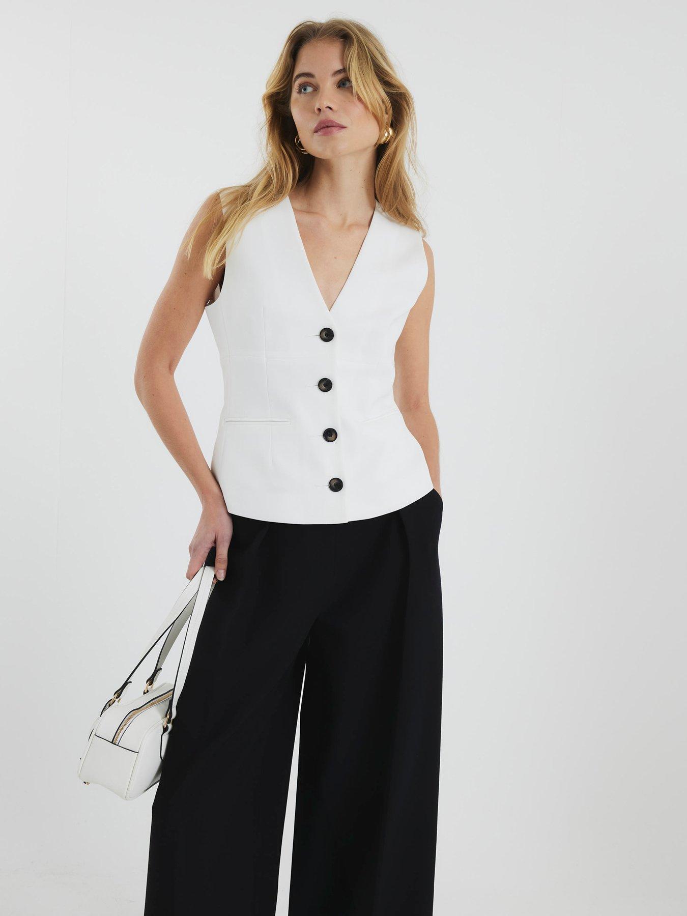 Image 1 of 6 of River Island V Neck Button Front Waistcoat - White