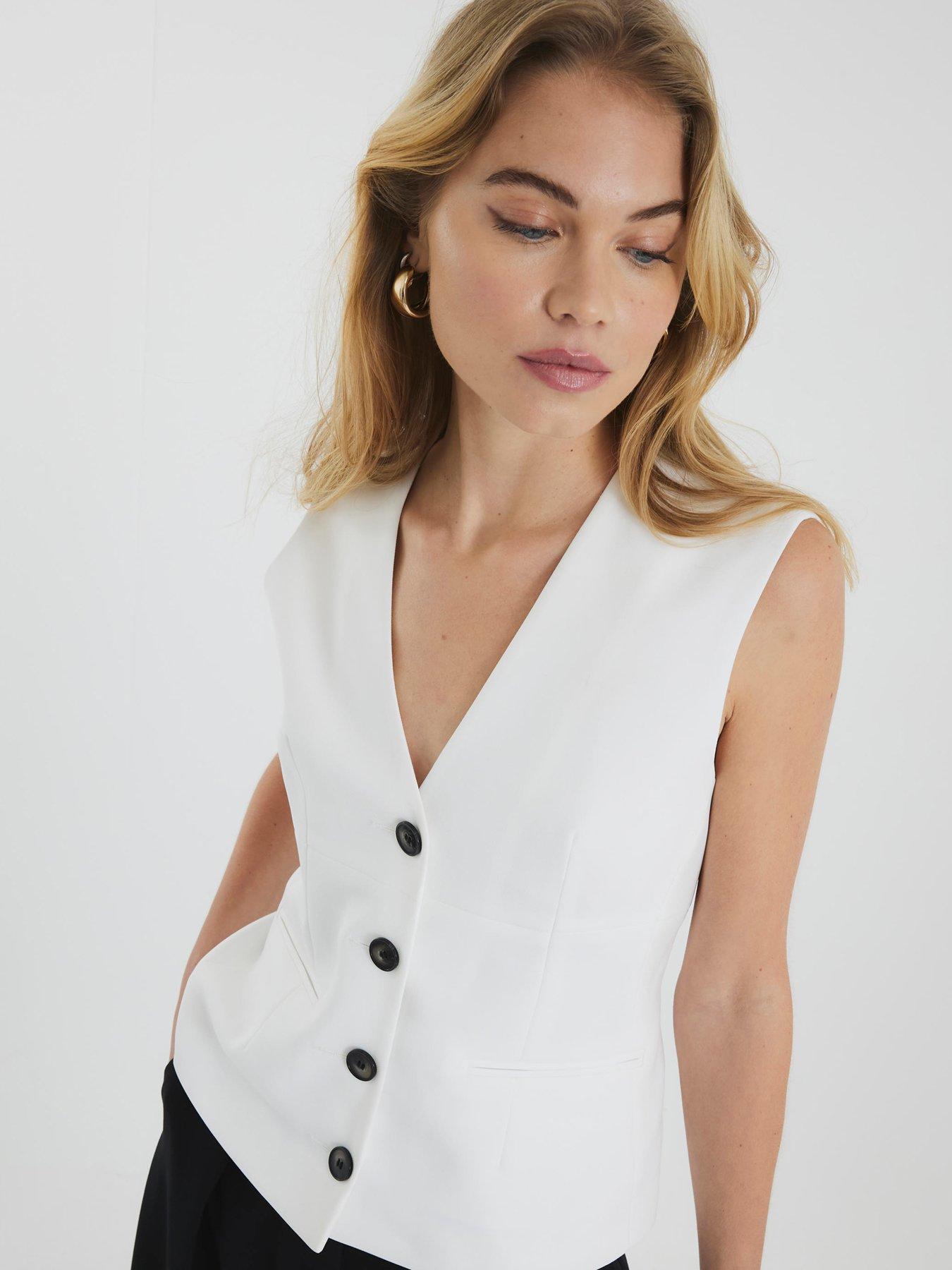 Image 3 of 6 of River Island V Neck Button Front Waistcoat - White