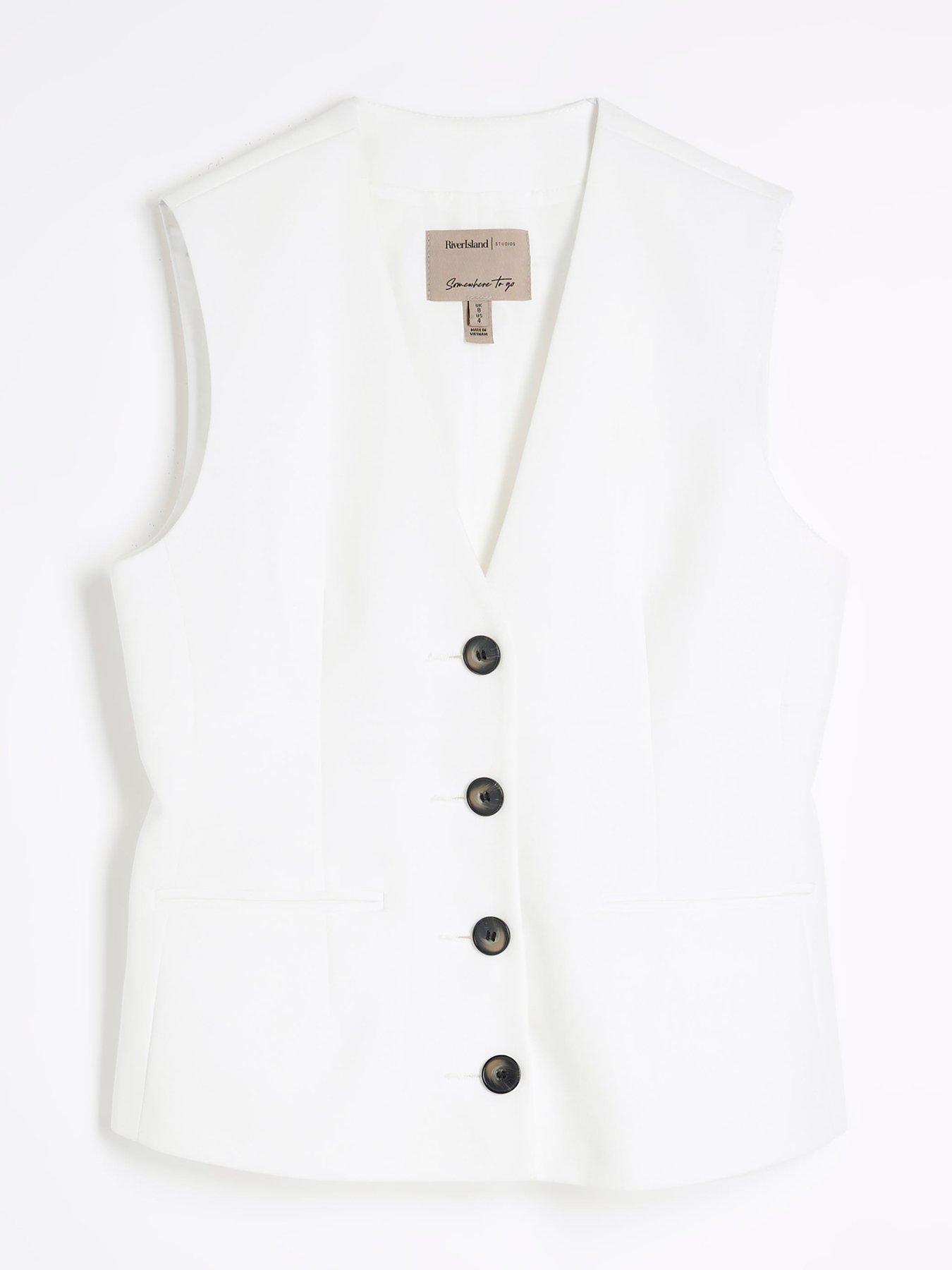 Image 5 of 6 of River Island V Neck Button Front Waistcoat - White