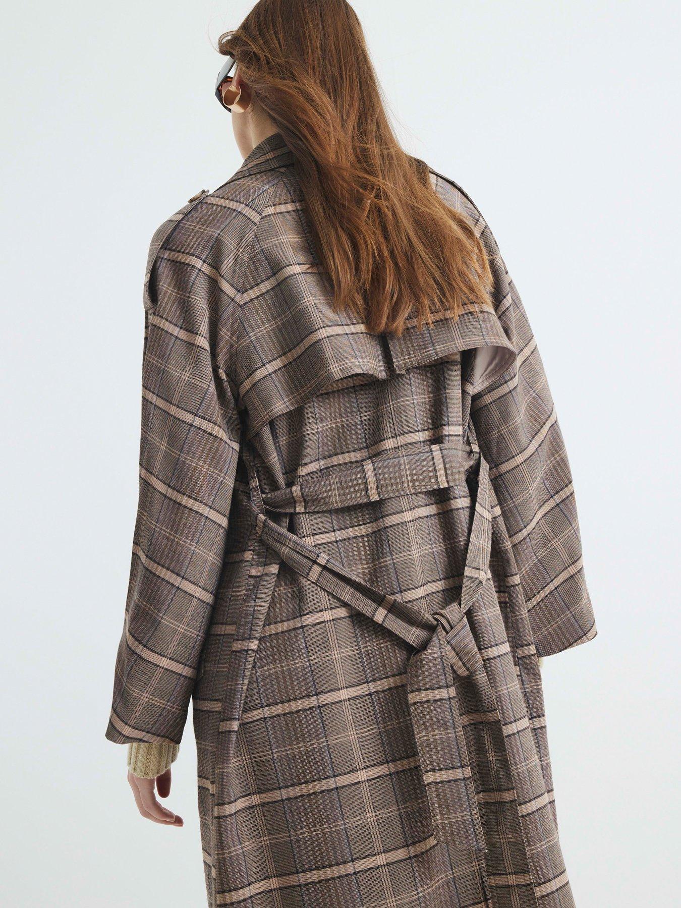  image of river-island-check-trench-coat-brown