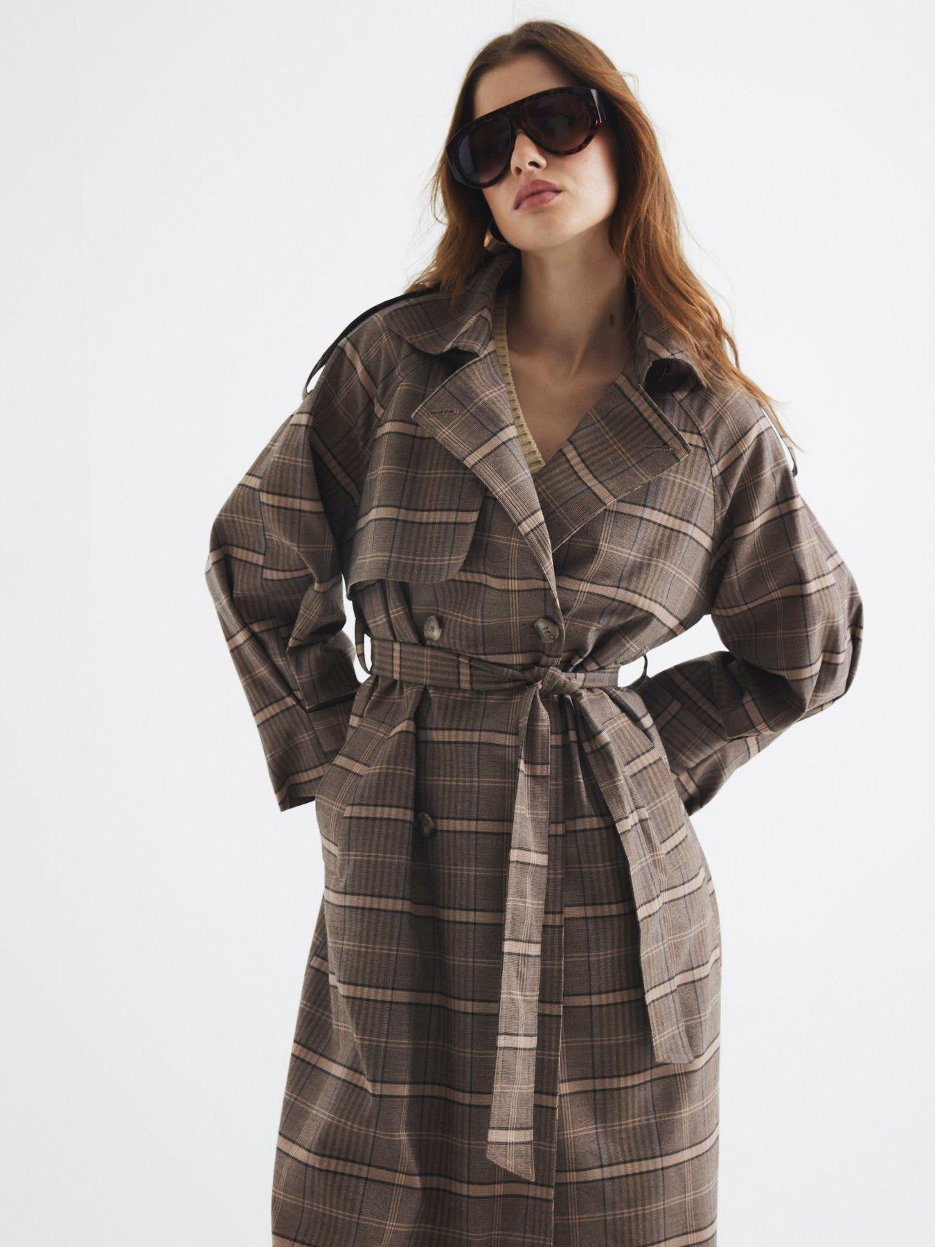  image of river-island-check-trench-coat-brown