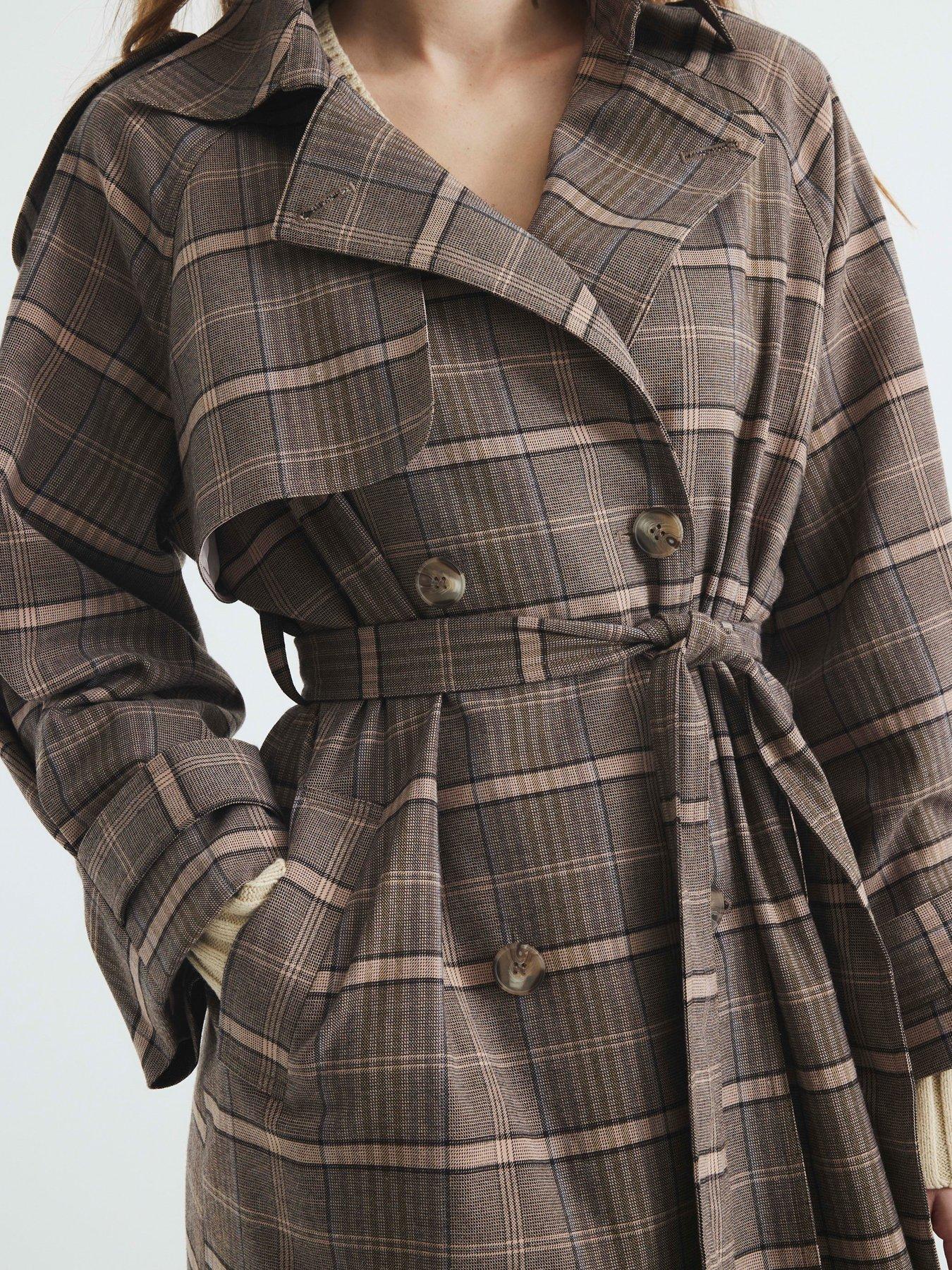  image of river-island-check-trench-coat-brown