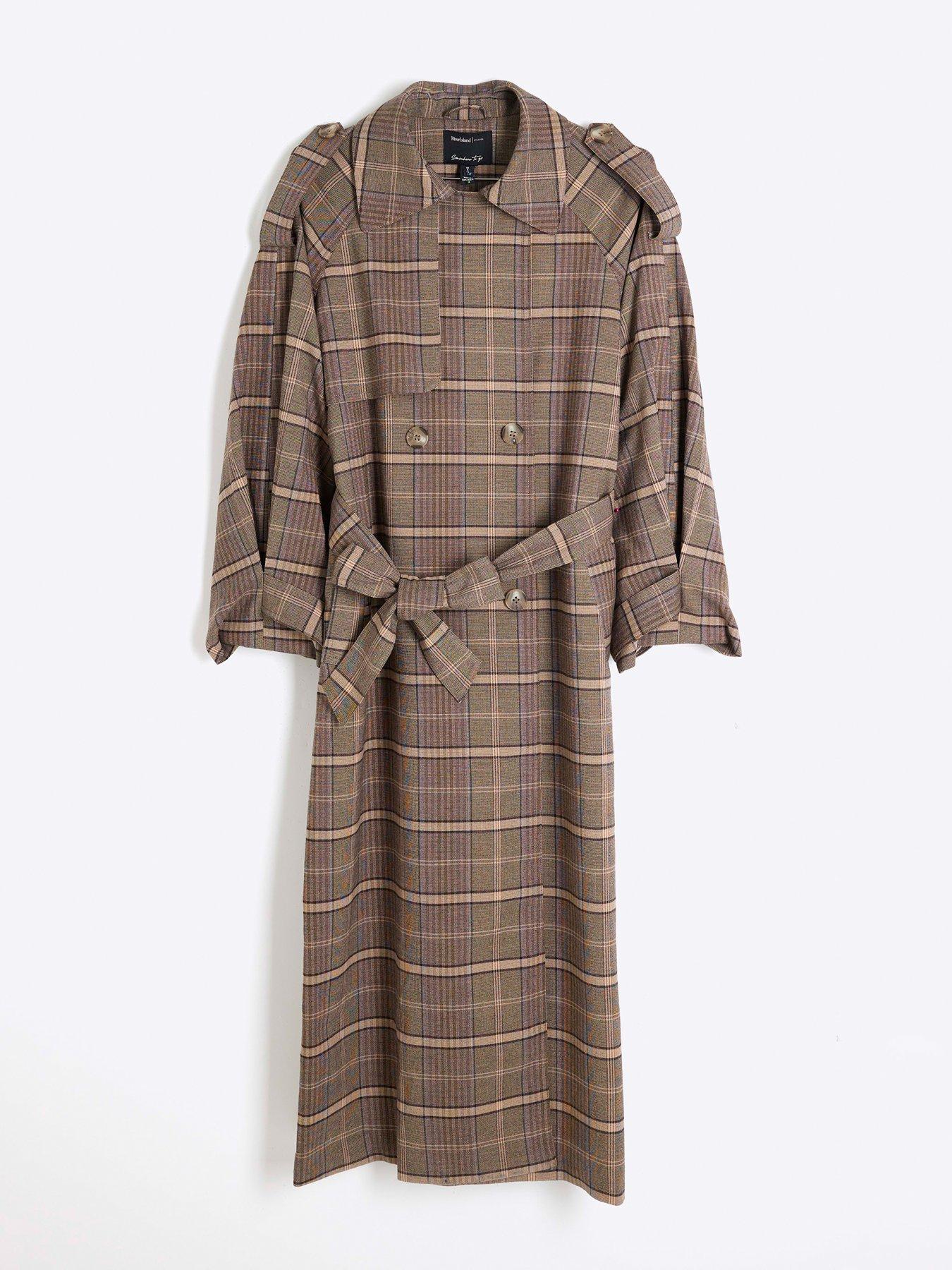  image of river-island-check-trench-coat-brown