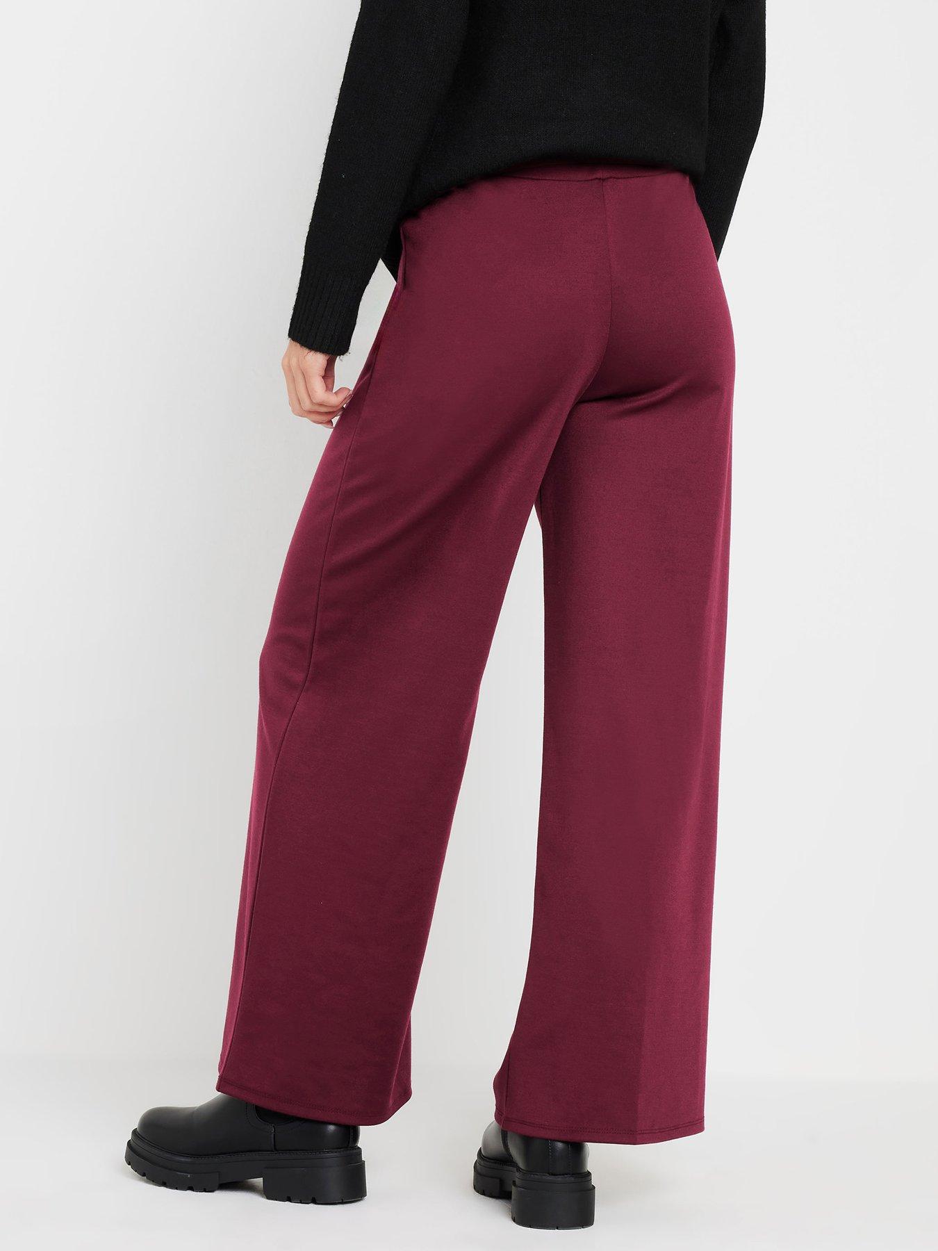  image of pixiegirl-petite-button-tab-ponte-wide-leg-trousers-red