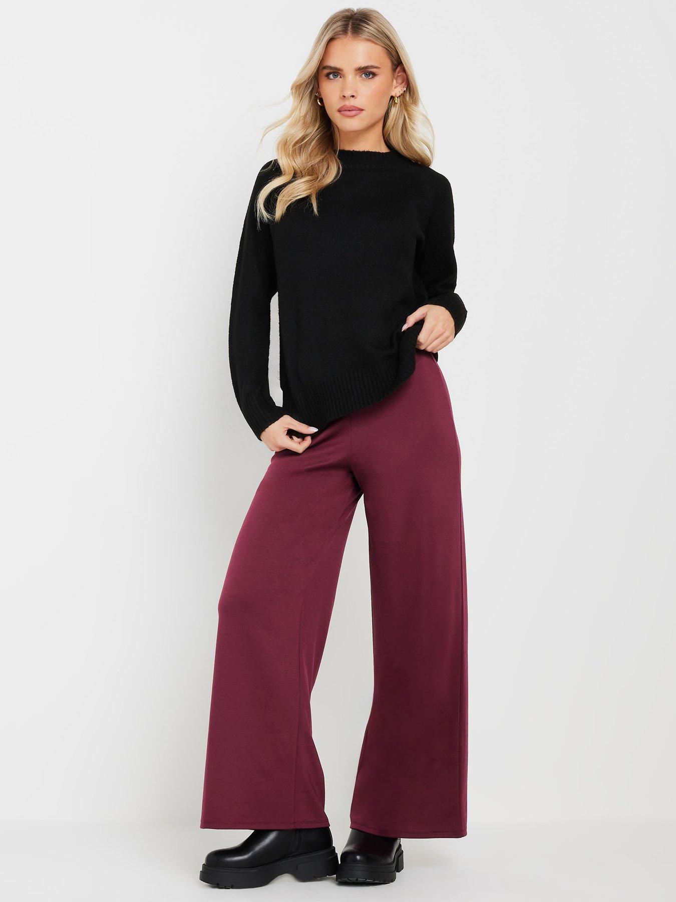  image of pixiegirl-petite-button-tab-ponte-wide-leg-trousers-red