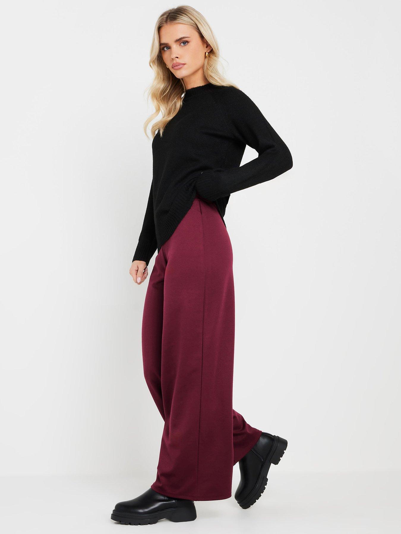  image of pixiegirl-petite-button-tab-ponte-wide-leg-trousers-red