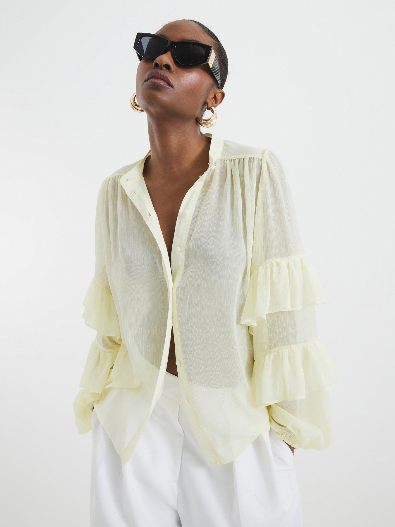 undefined Ruffle Sleeve Blouse - Yellow