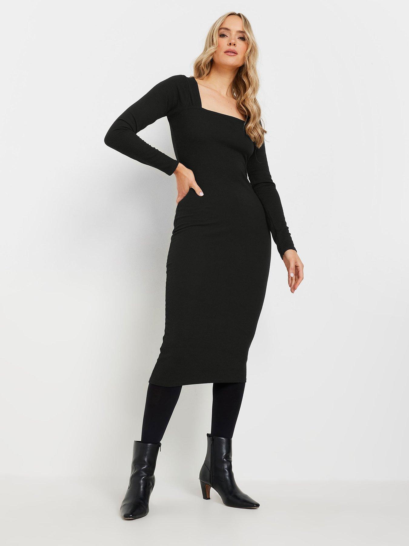 undefined Square Neck Bodycon Midi Dress - Black