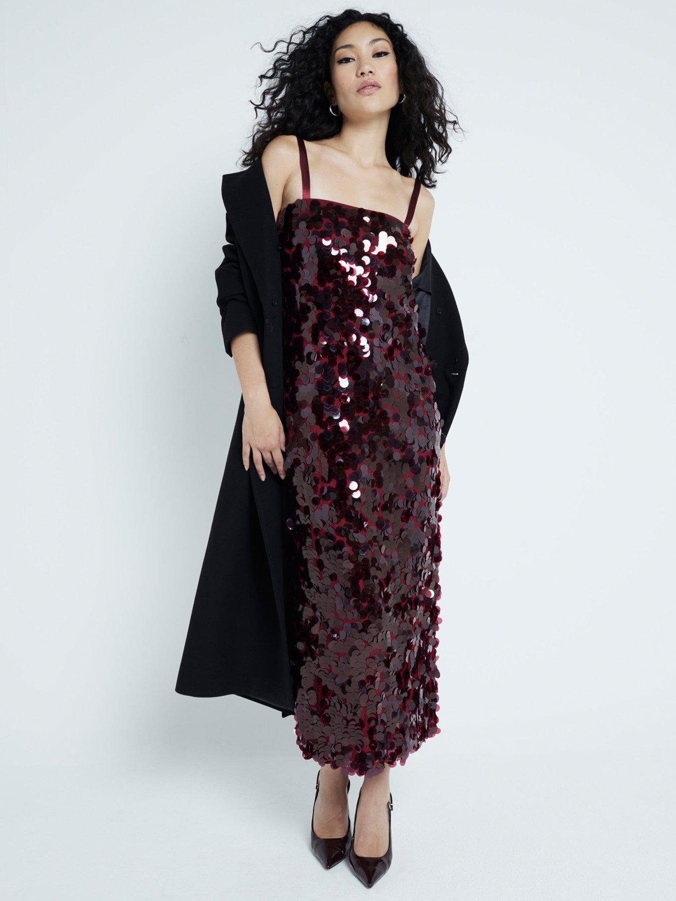 undefined Strappy Sequin Slip Dress - Dark Red