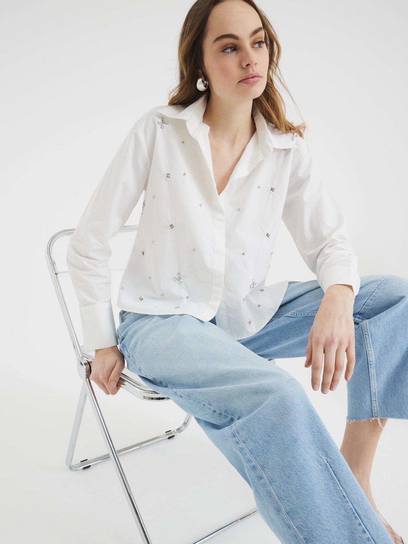 undefined Diamante Detail Poplin Shirt - White