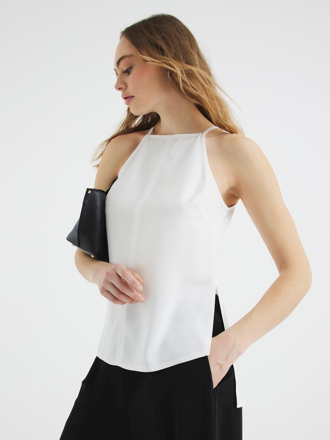 undefined Contrast Stitch Cami Top - Cream
