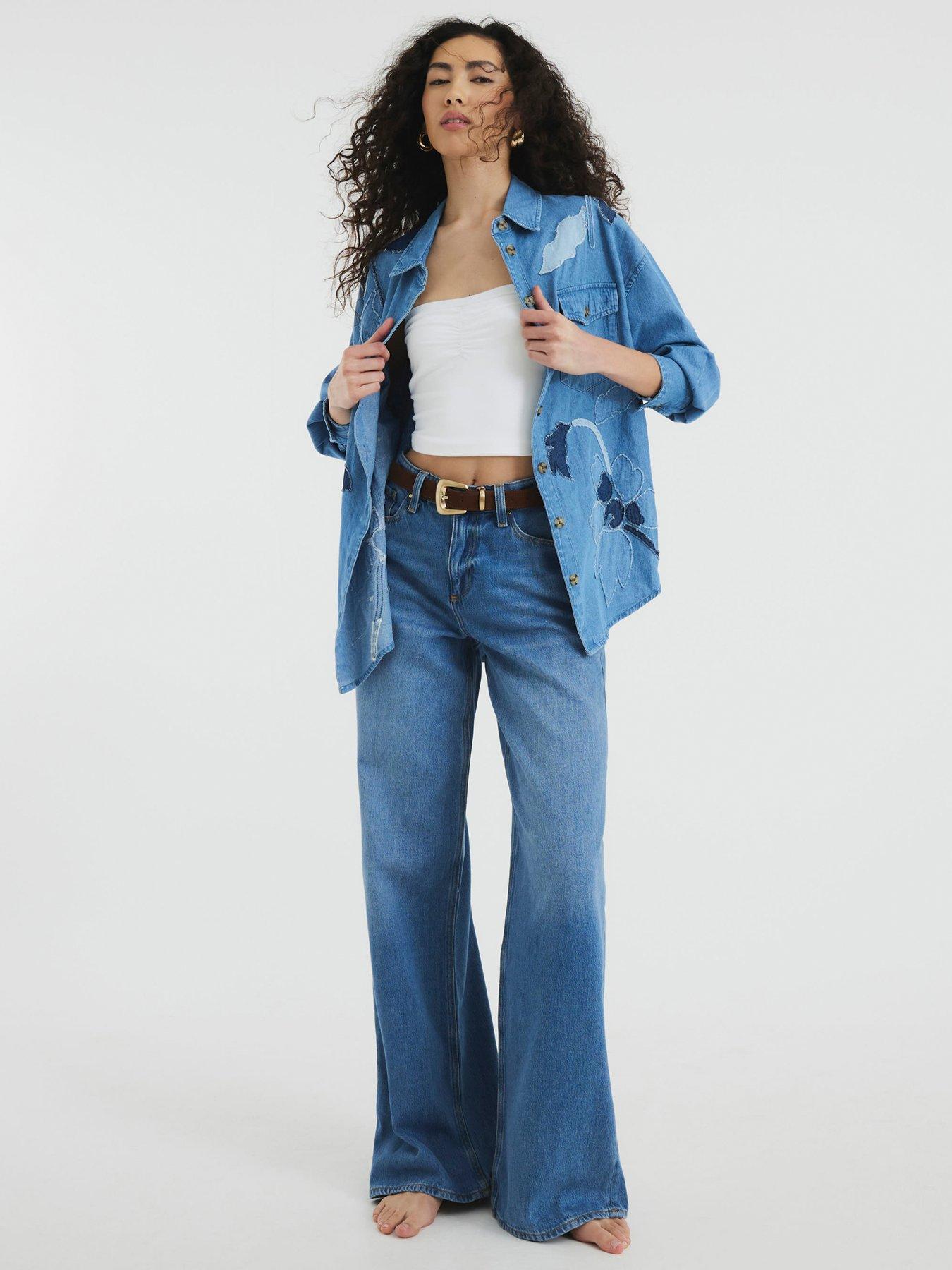  image of river-island-floral-denim-shirt-blue-blue