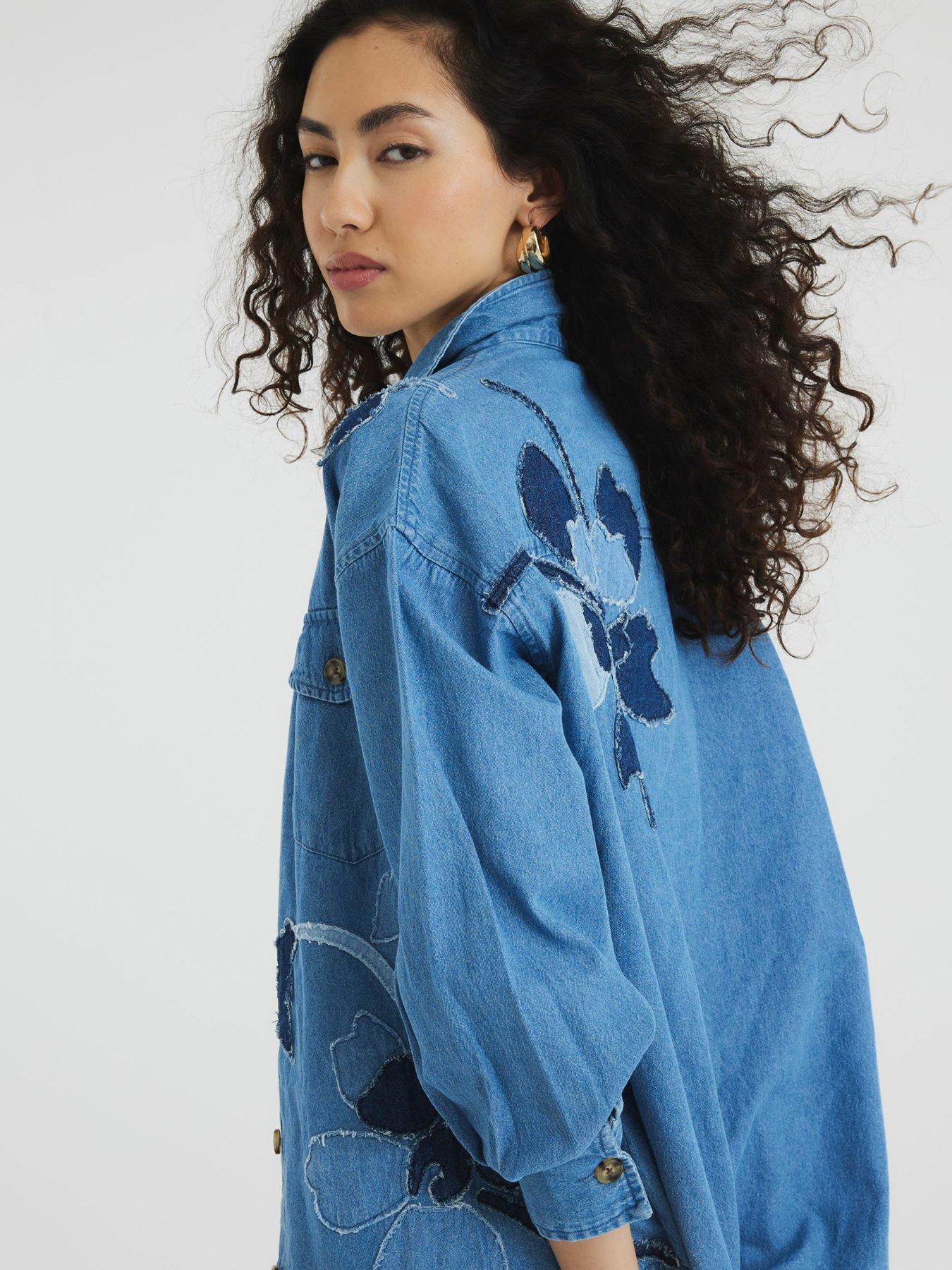  image of river-island-floral-denim-shirt-blue-blue